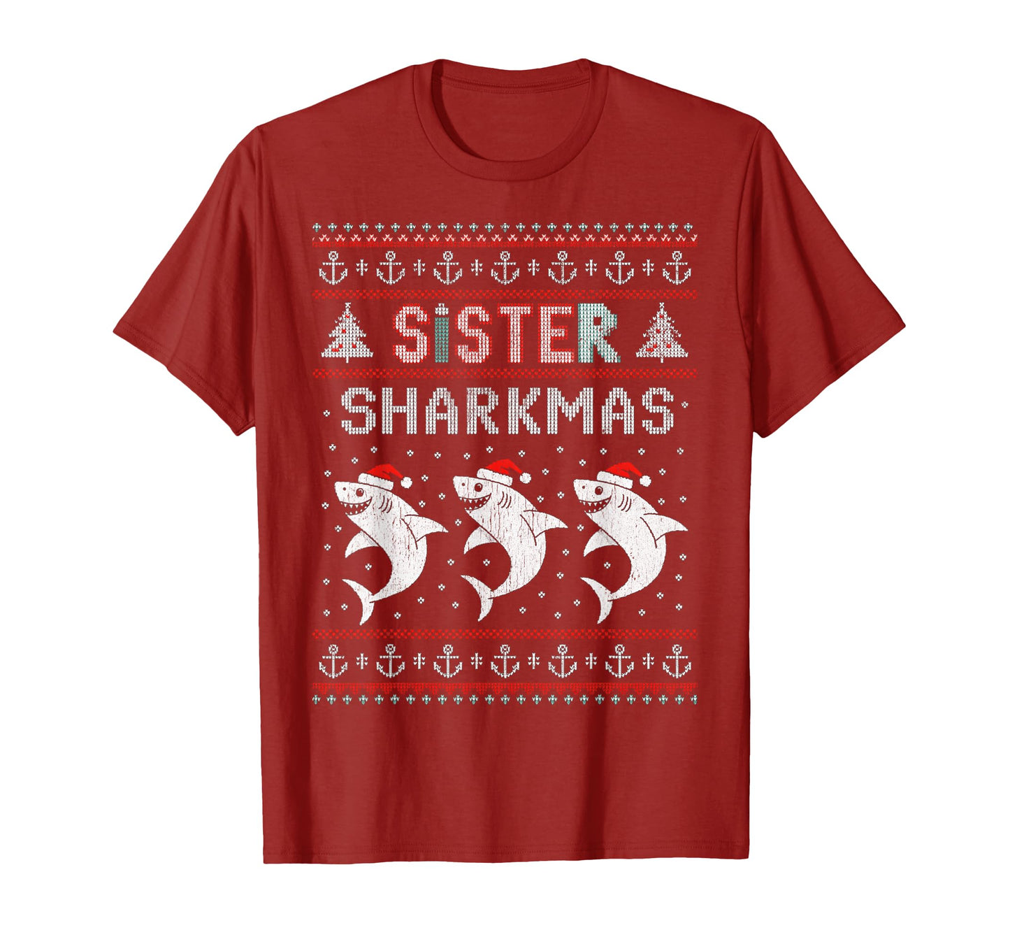 Sister Sharkmas Funny Shark Santa Hat Ugly Christmas Sweater T-Shirt