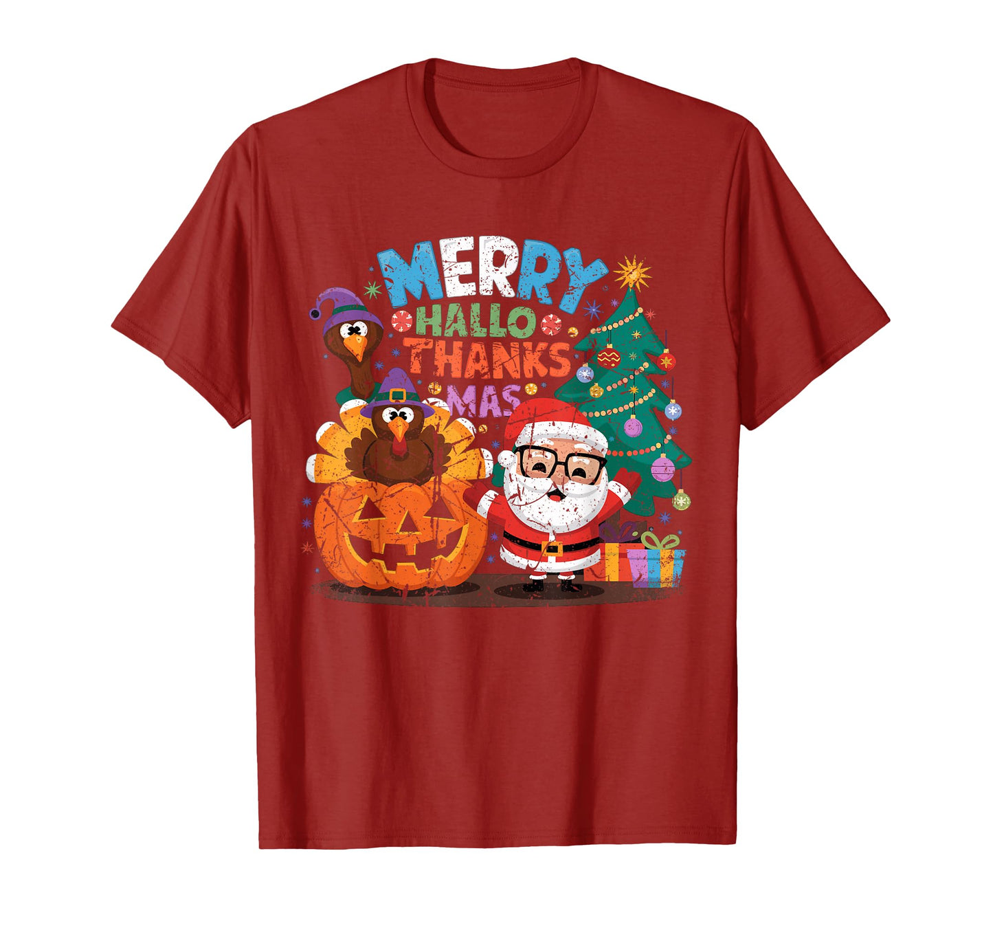 Merry Hallothanksmas Halloween Thanksgiving Christmas Mashup T-Shirt
