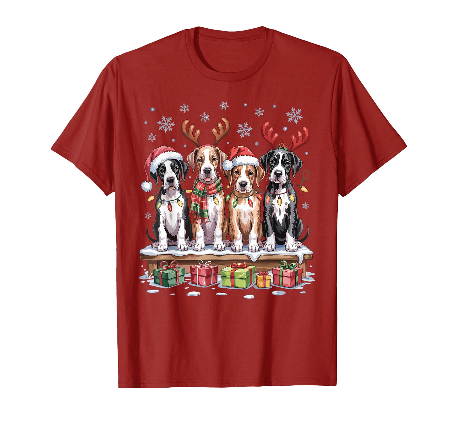 Cute Great Dane Christmas Puppies Dog Lovers Funny Holiday T-Shirt