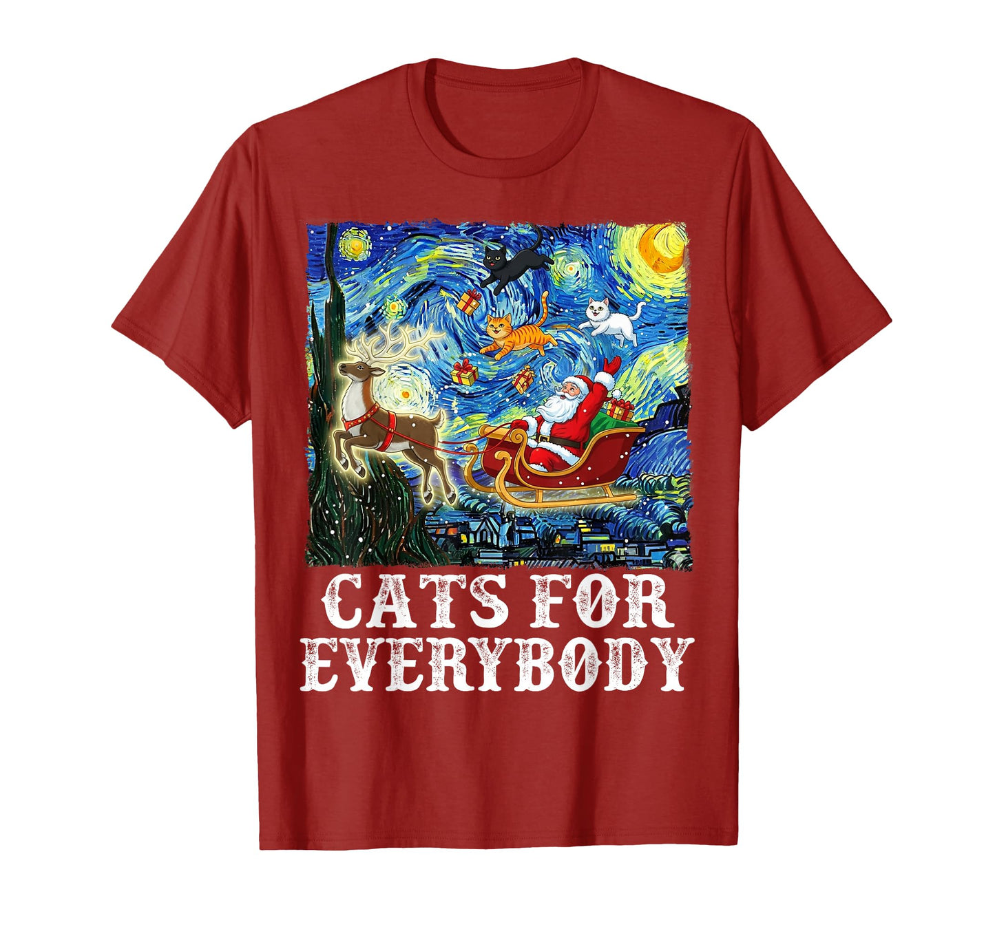 Christmas Cat for Everybody Santa Reindeer Starry Night Xmas T-Shirt