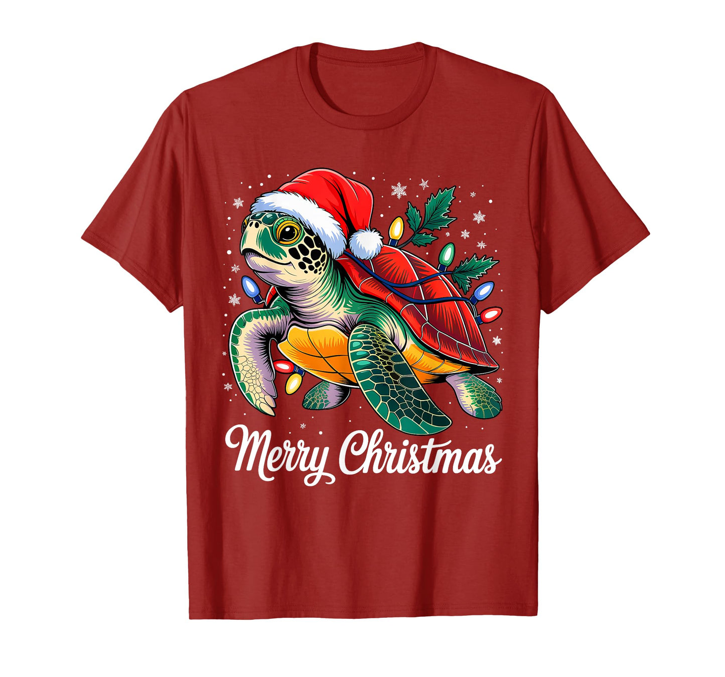 Turtle Santa Hat Merry Christmas Lights Xmas Holiday Costume T-Shirt