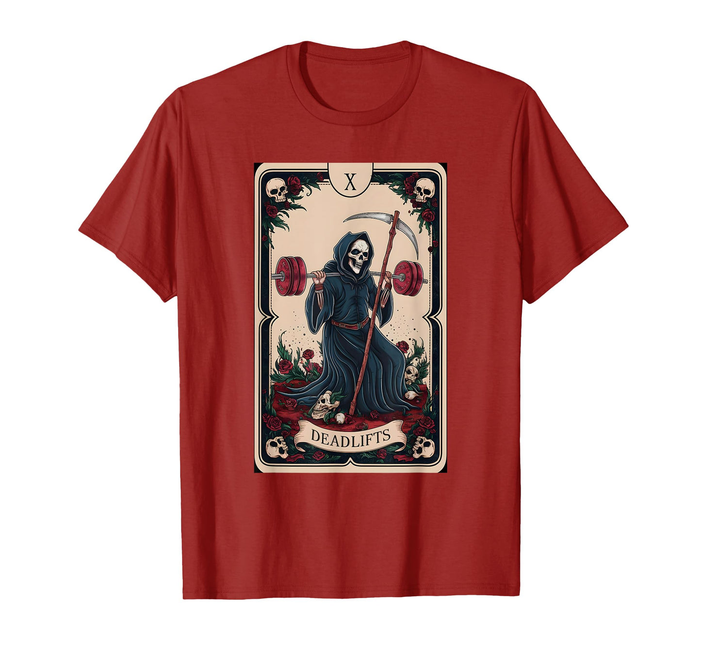 Tarot Card Grim Reaper Deadlifts Workout Gym Occult Reader T-Shirt