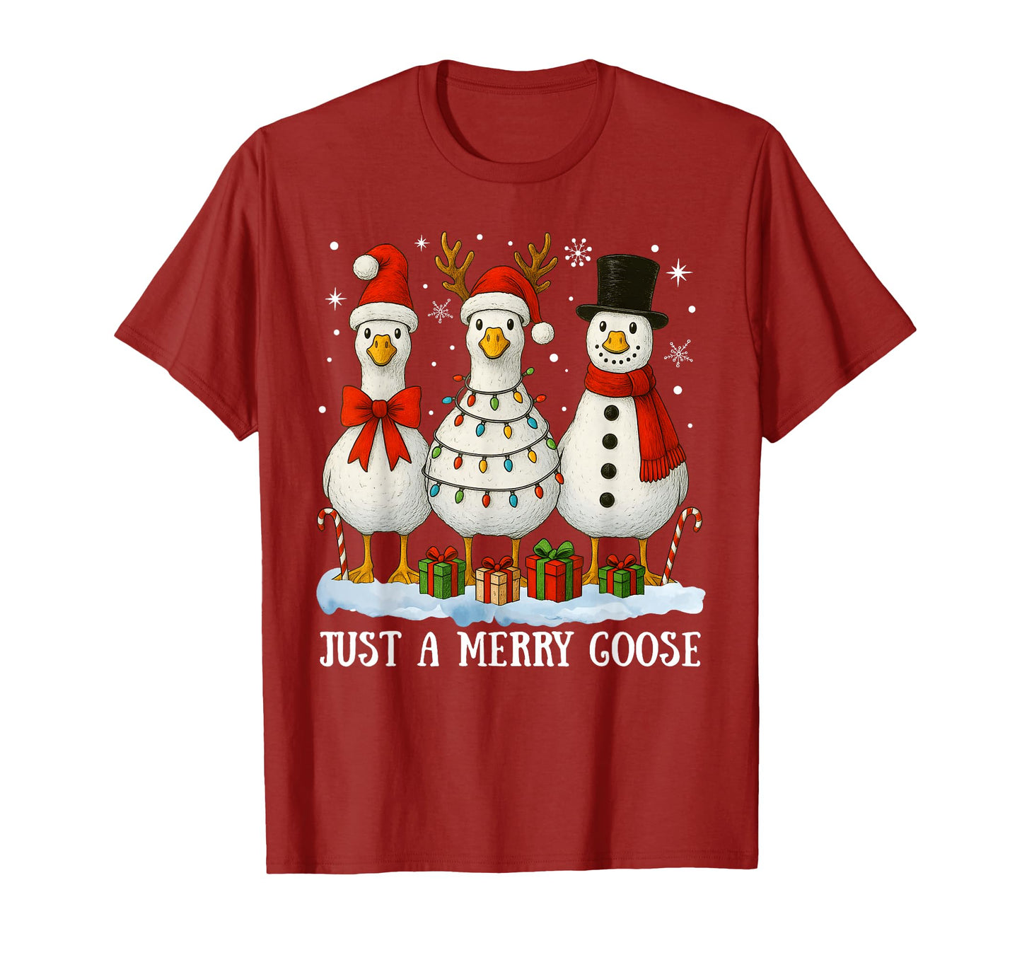 Funny Just A Merry Goose Christmas Santa Snowman Reindeer T-Shirt