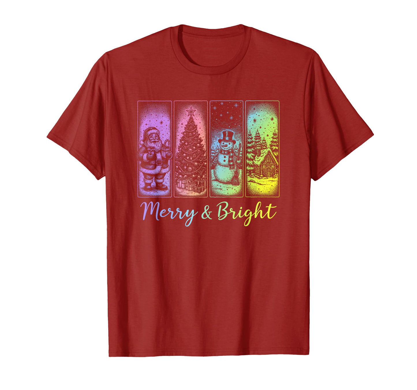 Merry and Bright Retro Christmas Holiday Graphic T-Shirt