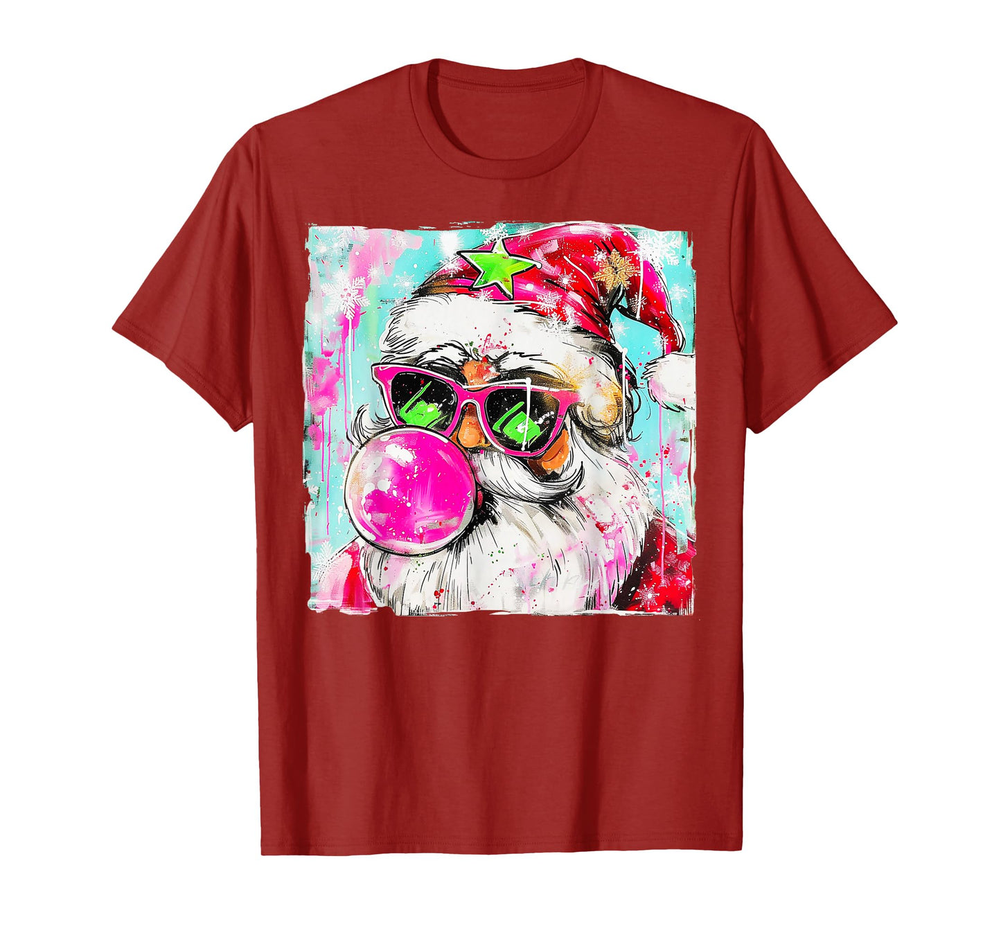 Vintage Retro Santa Christmas Bubble Gum Pink Sunglasses T-Shirt