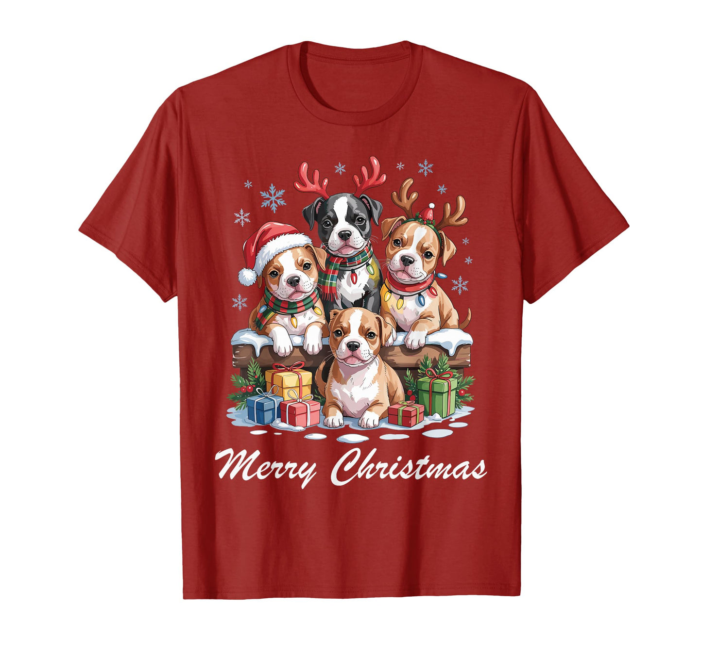 Pitbull Merry Christmas Funny Pittie Dog Lovers Holiday T-Shirt