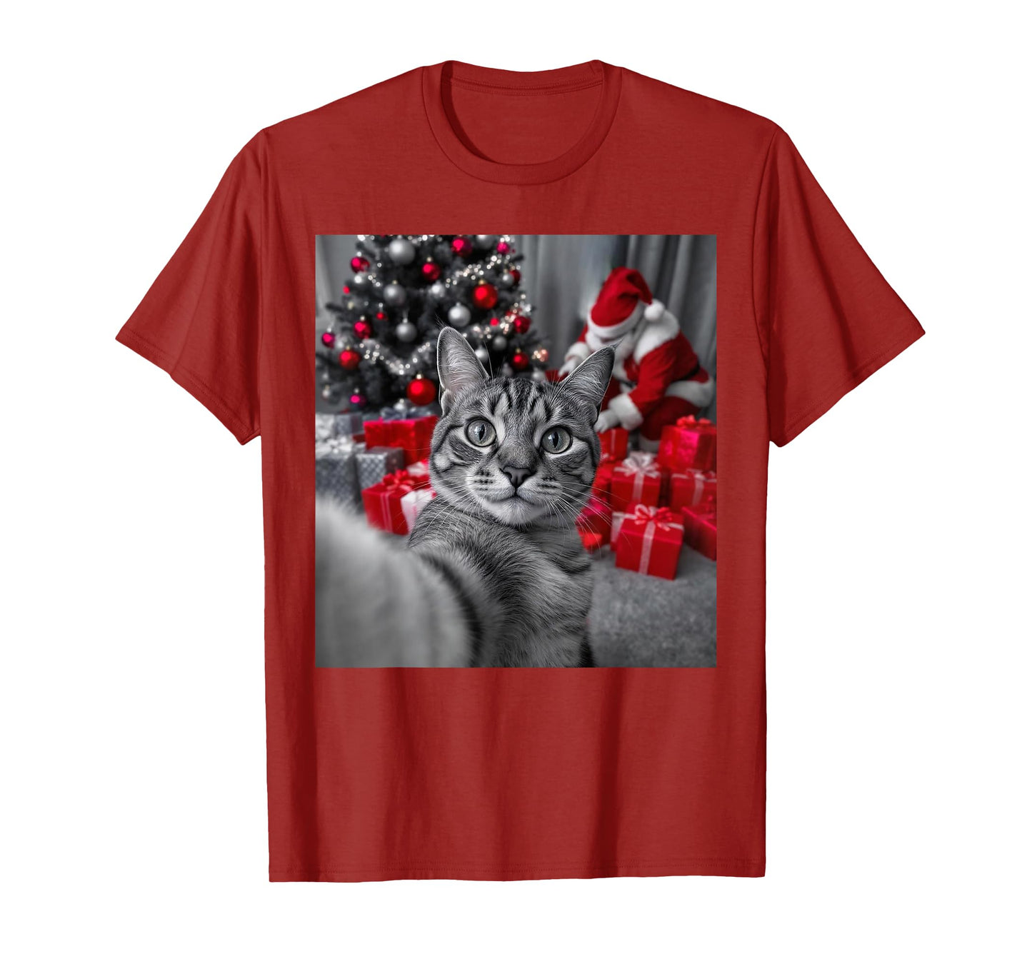 Funny Cat Selfie with Santa Claus Christmas Meme T-Shirt