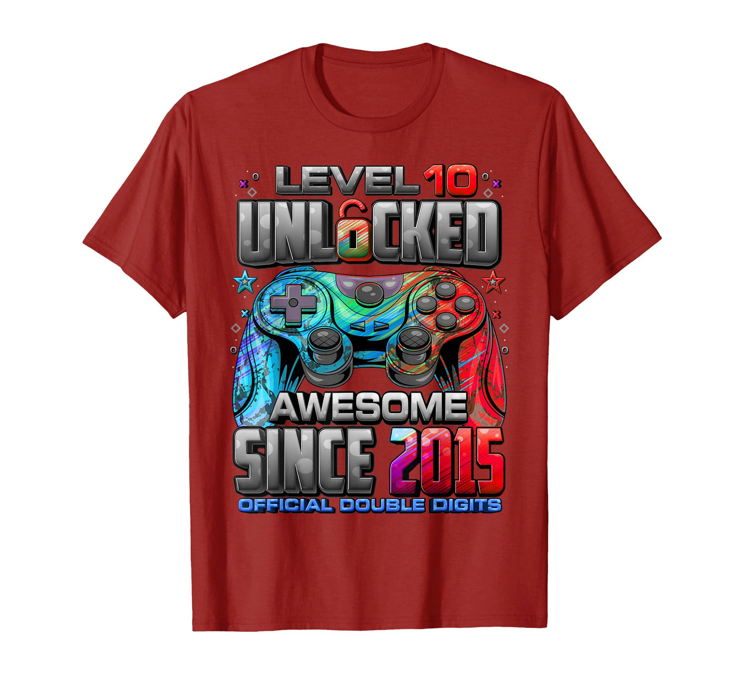 Level 10 Unlocked Awesome Since 2015 10th Birthday Gaming T-Shirt
