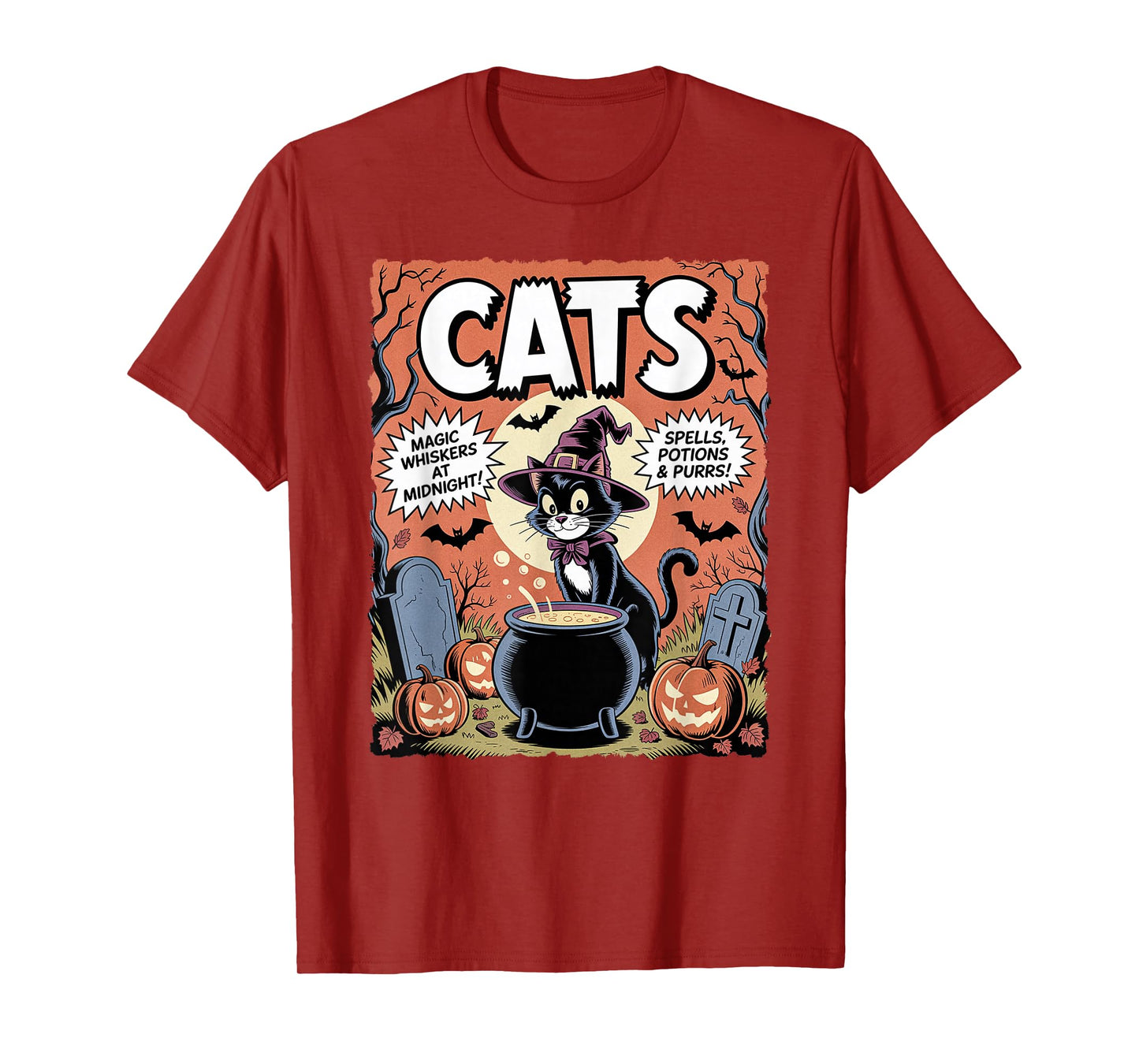 Black Cat in Witch Costume Funny Halloween Spooky Cute Comic T-Shirt