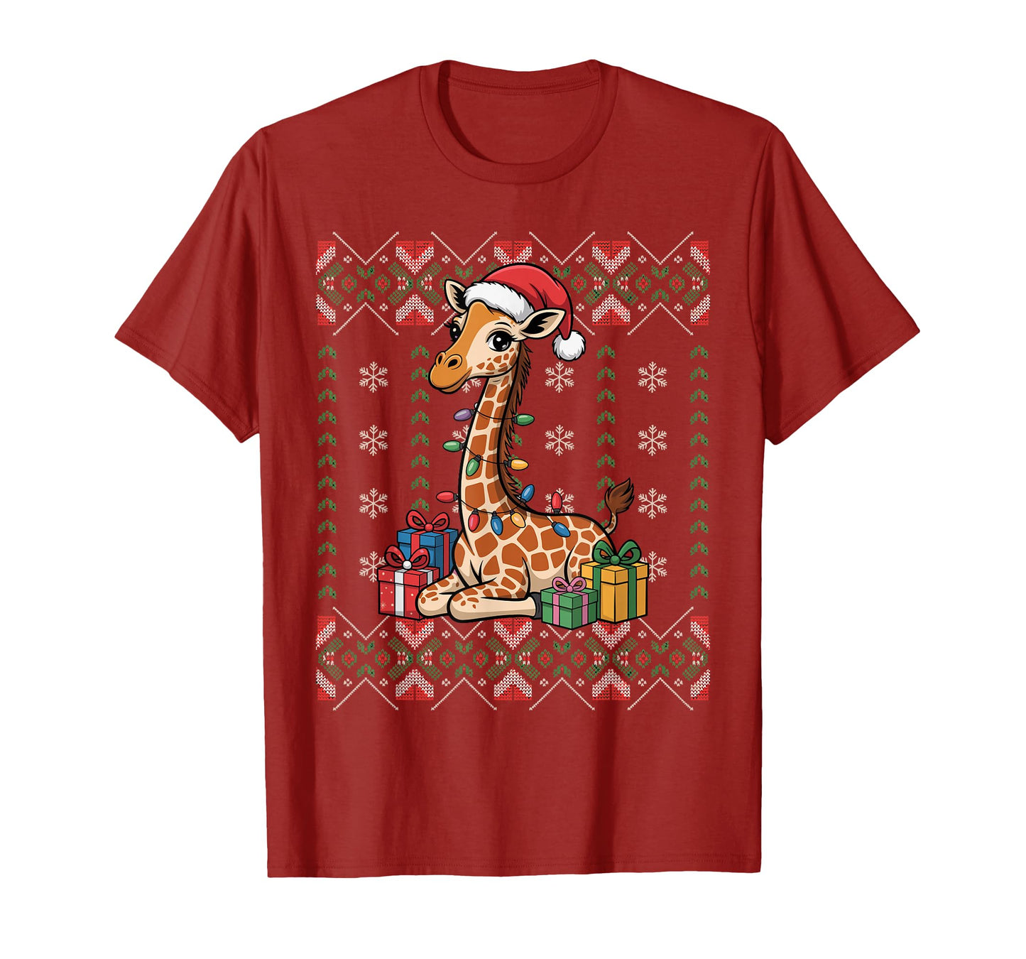Santa Giraffe Christmas Ugly Sweater Funny Holiday Pajamas T-Shirt