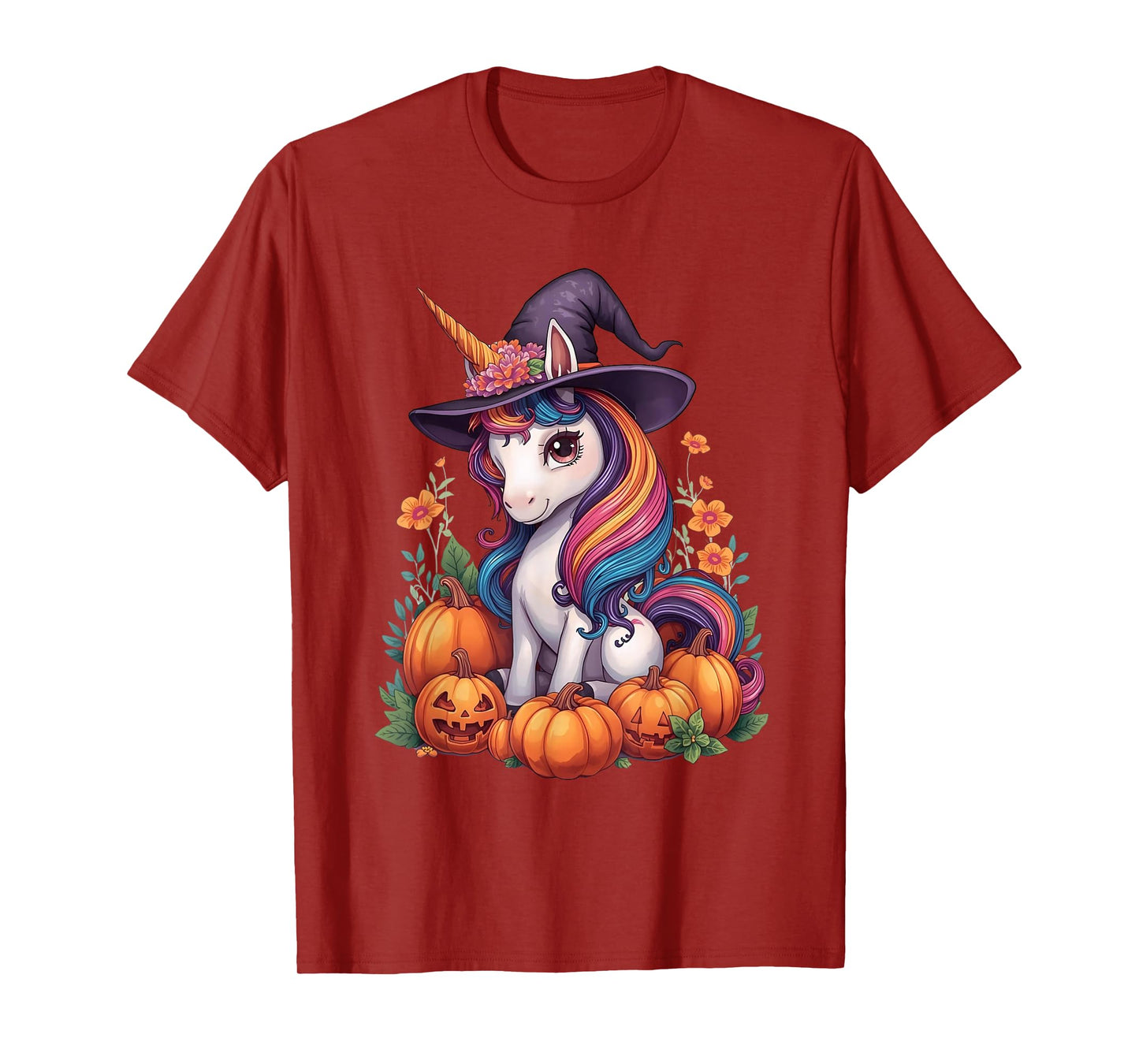 Cute Floral Unicorn Witch Halloween Matching Family Kids T-Shirt