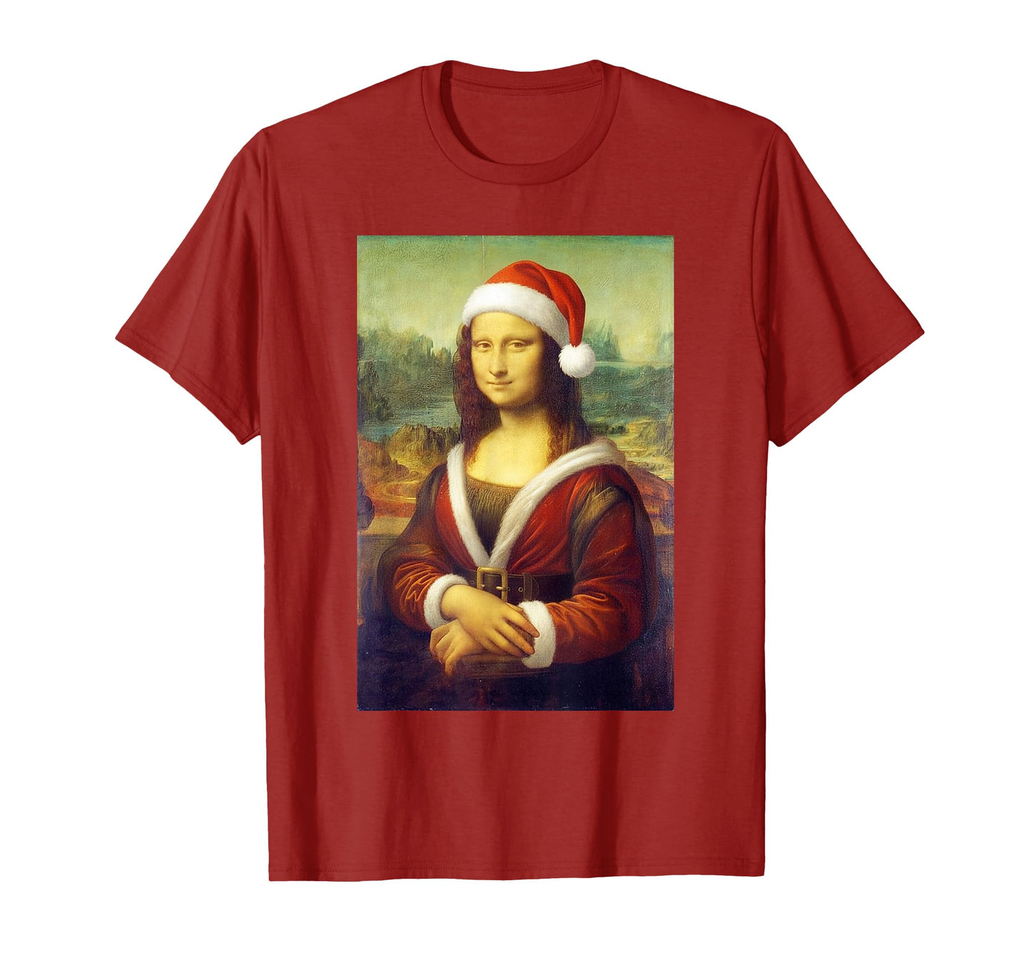 Mona Lisa Santa Hat Christmas Art Funny Parody T-Shirt