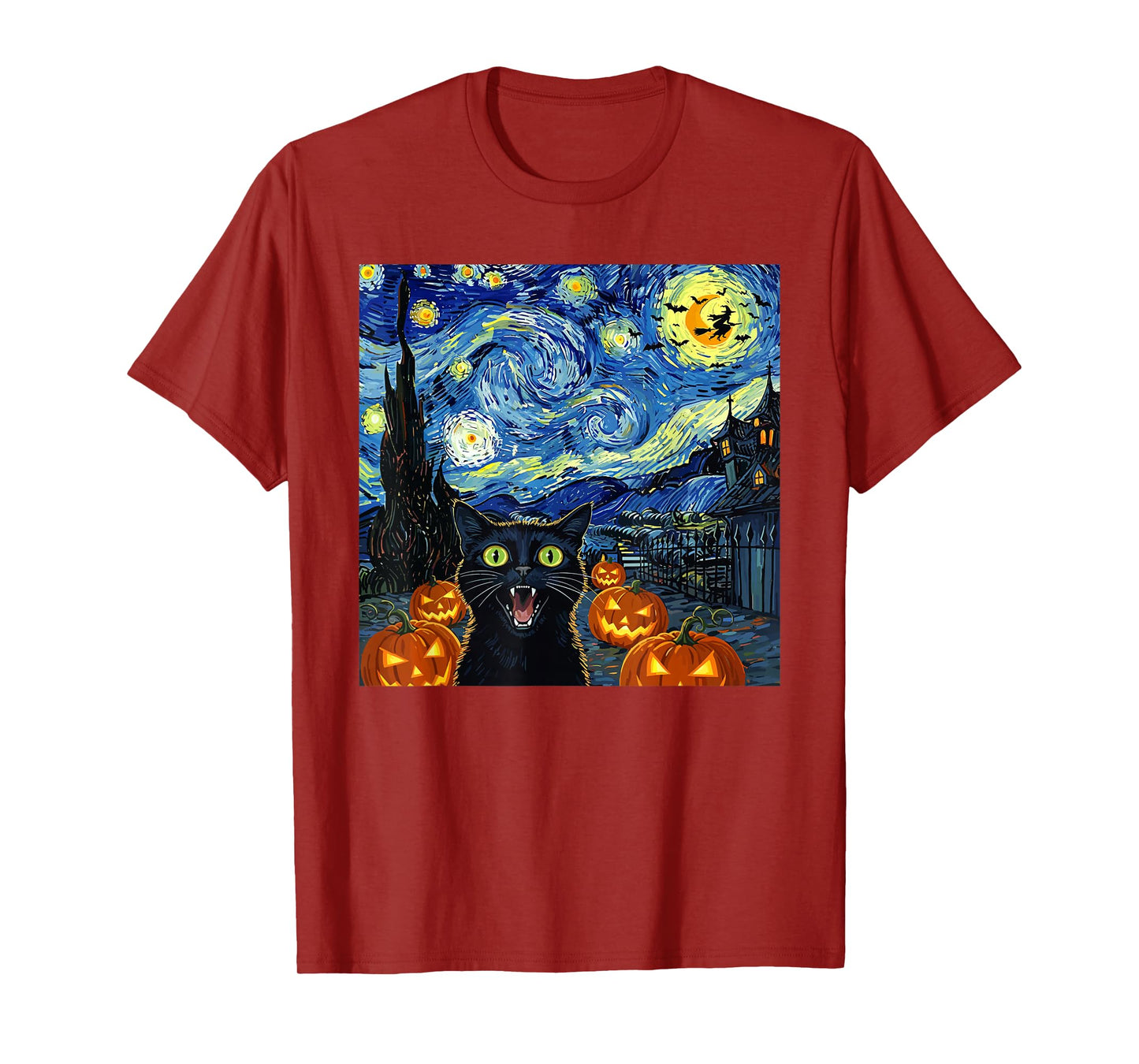 Halloween Black Cat Starry Night Witch Pumpkin Moon T-Shirt