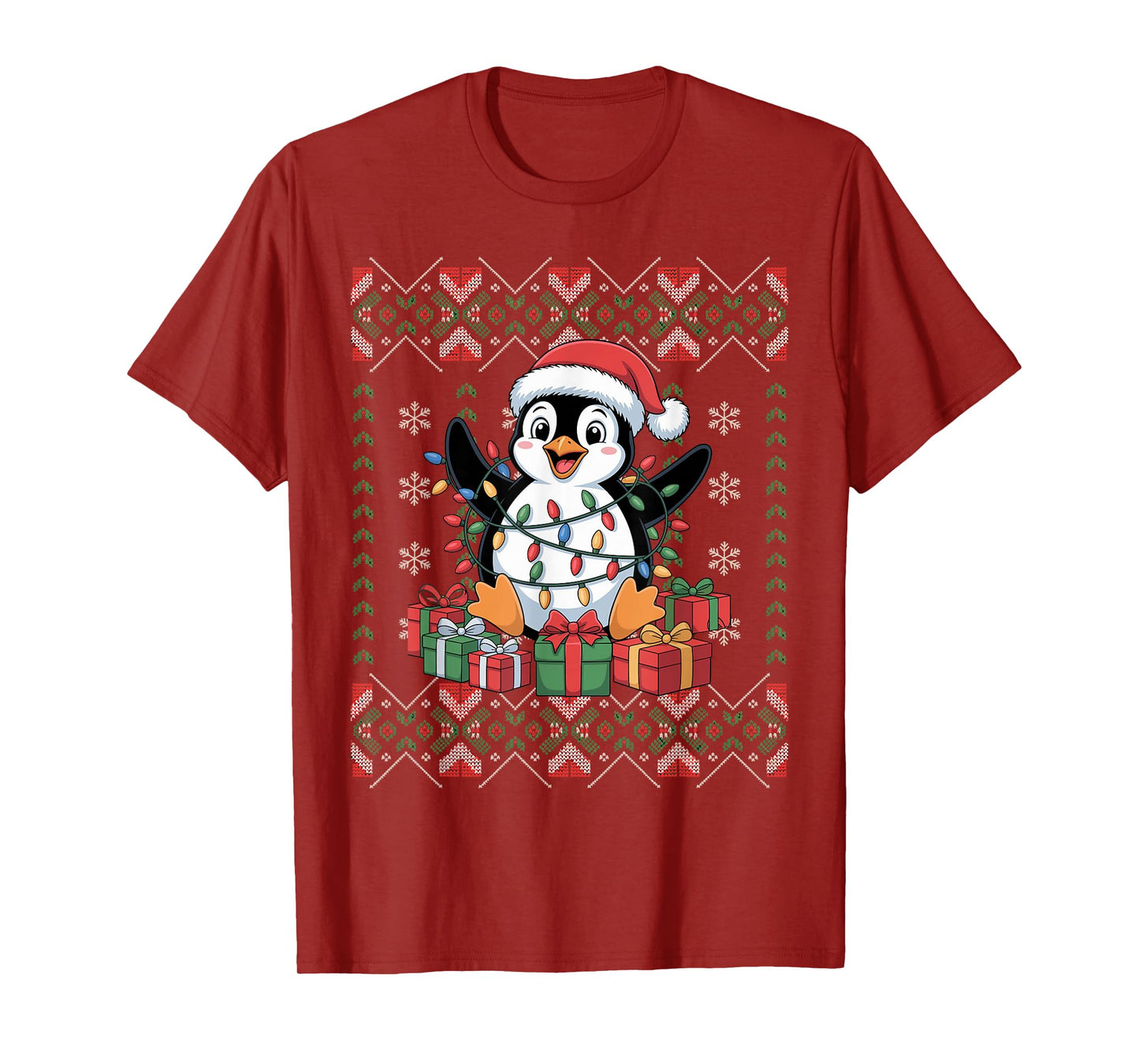 Santa Penguin Christmas Ugly Sweater Funny Holiday Pajamas T-Shirt