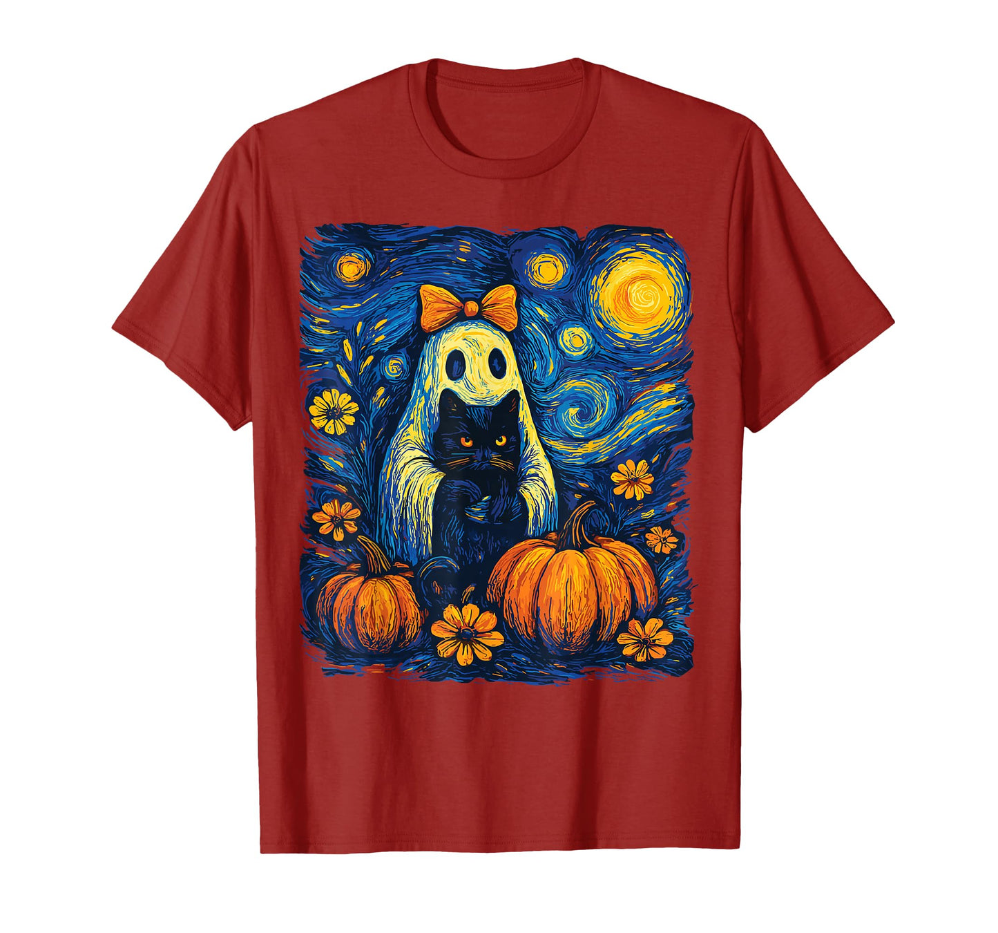 Retro Halloween Ghost Holding Black Cat Costume Men Women T- T-Shirt