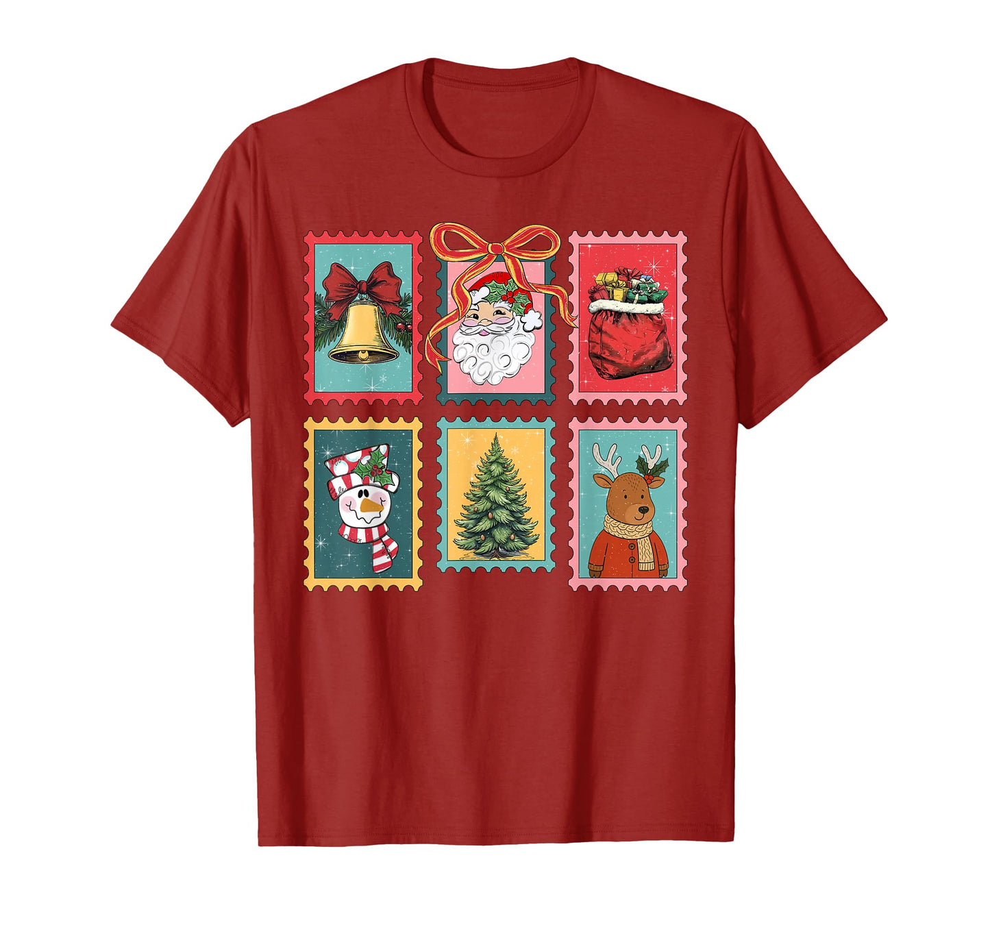 Retro Funny Coquette Bow Christmas Stamps Santa Xmas Holiday T-Shirt