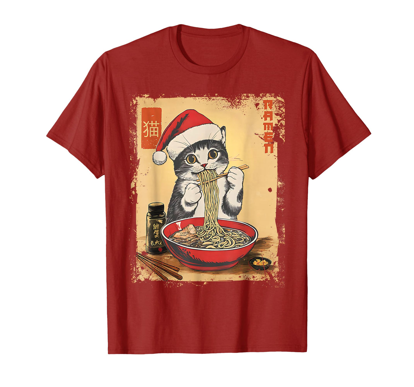 Funny Christmas Santa Cat Ramen Japanese Kawaii Anime Cat T-Shirt