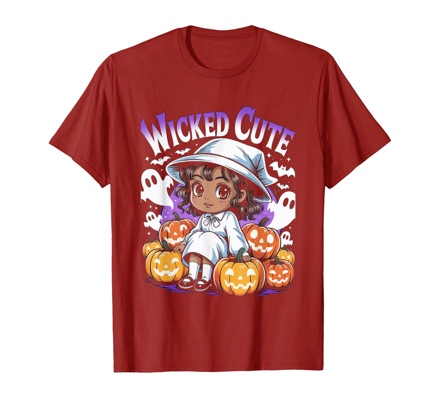 Halloween Anime Black Witch Melanin Cute Pumpkin Ghost Girls T-Shirt