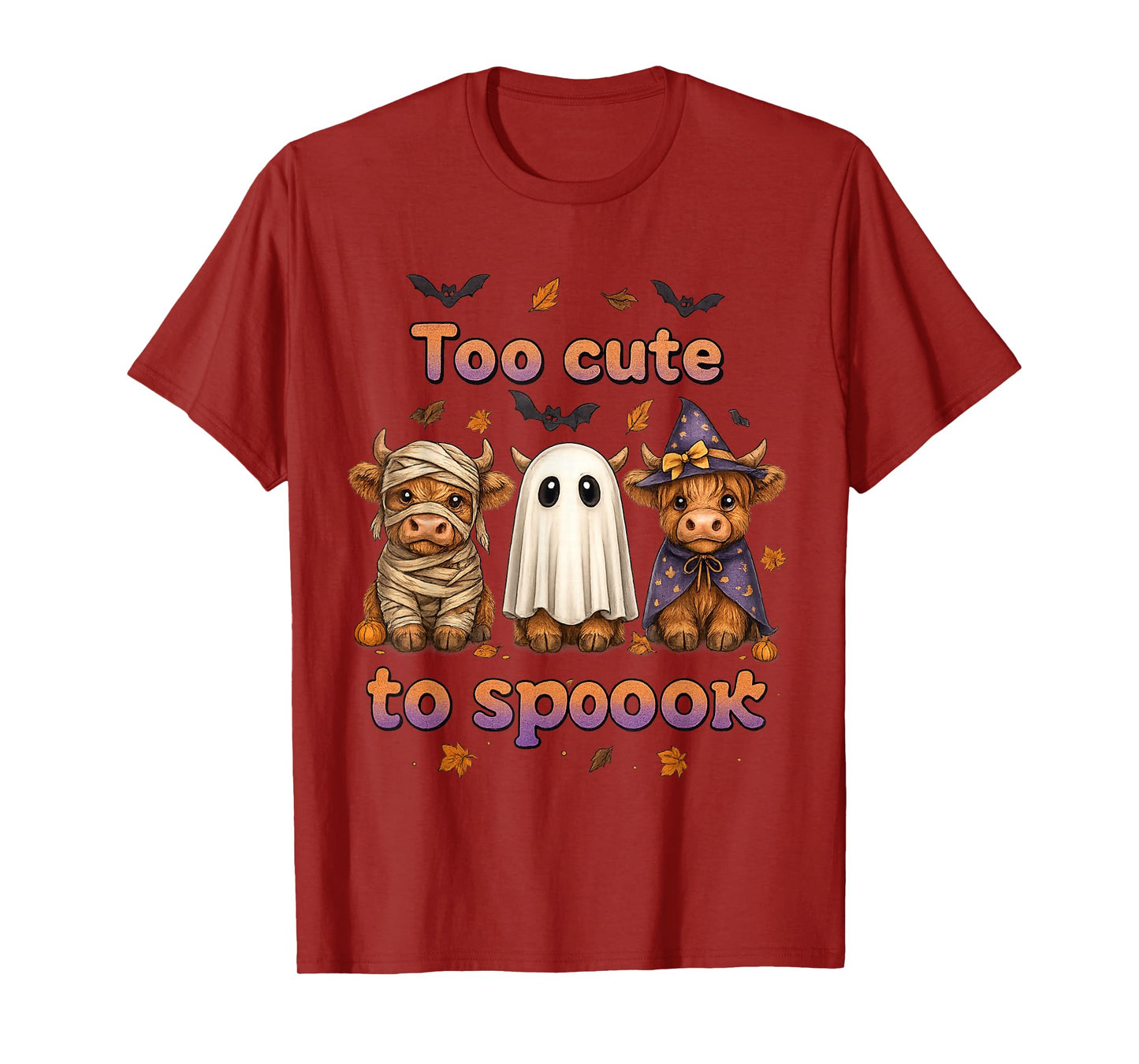 Too Cute to Spook Funny Highland Cow Halloween T-Shirt