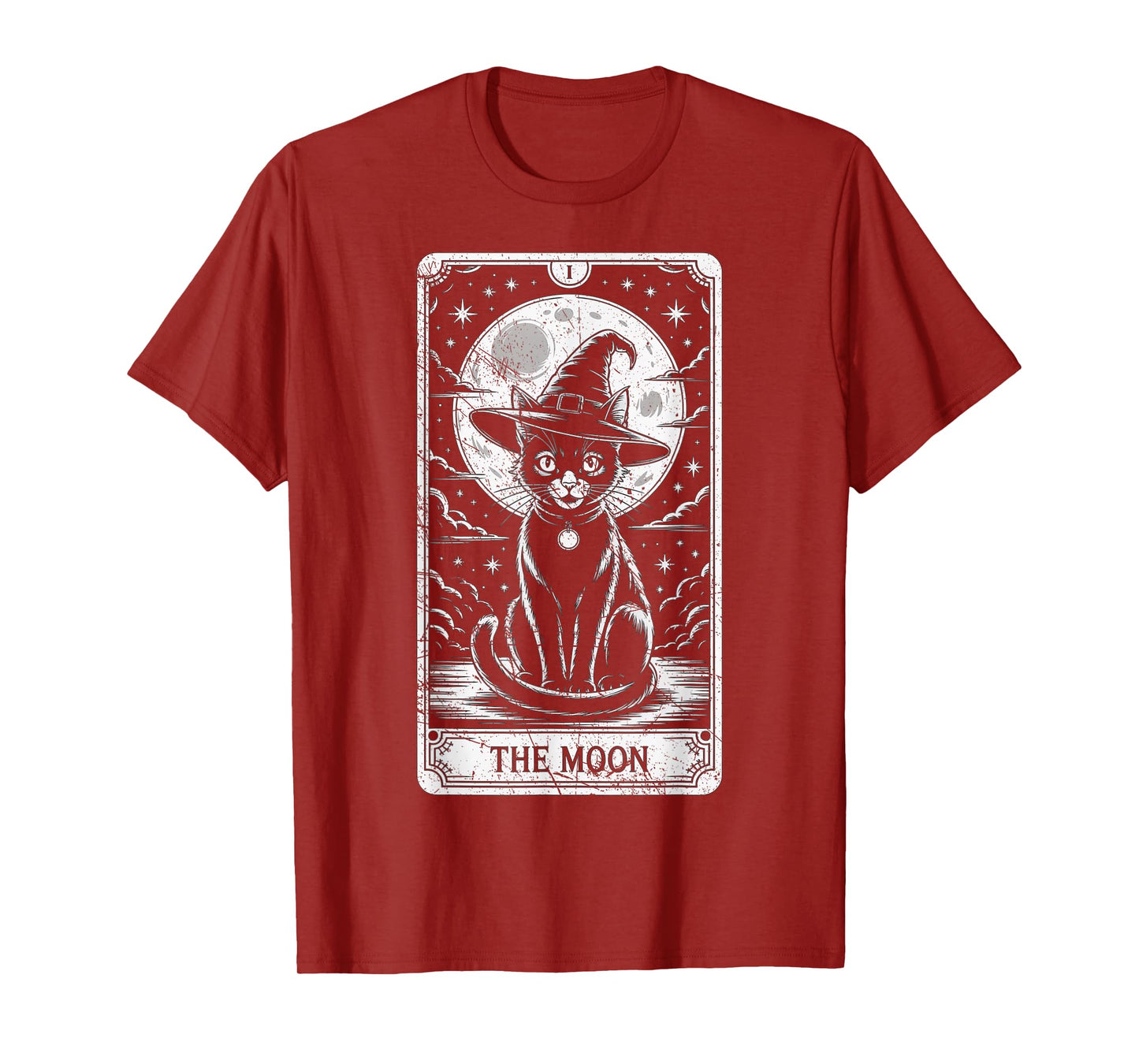 Tarot Card Crescent Moon and Black Cat Witch Hat Halloween T-Shirt