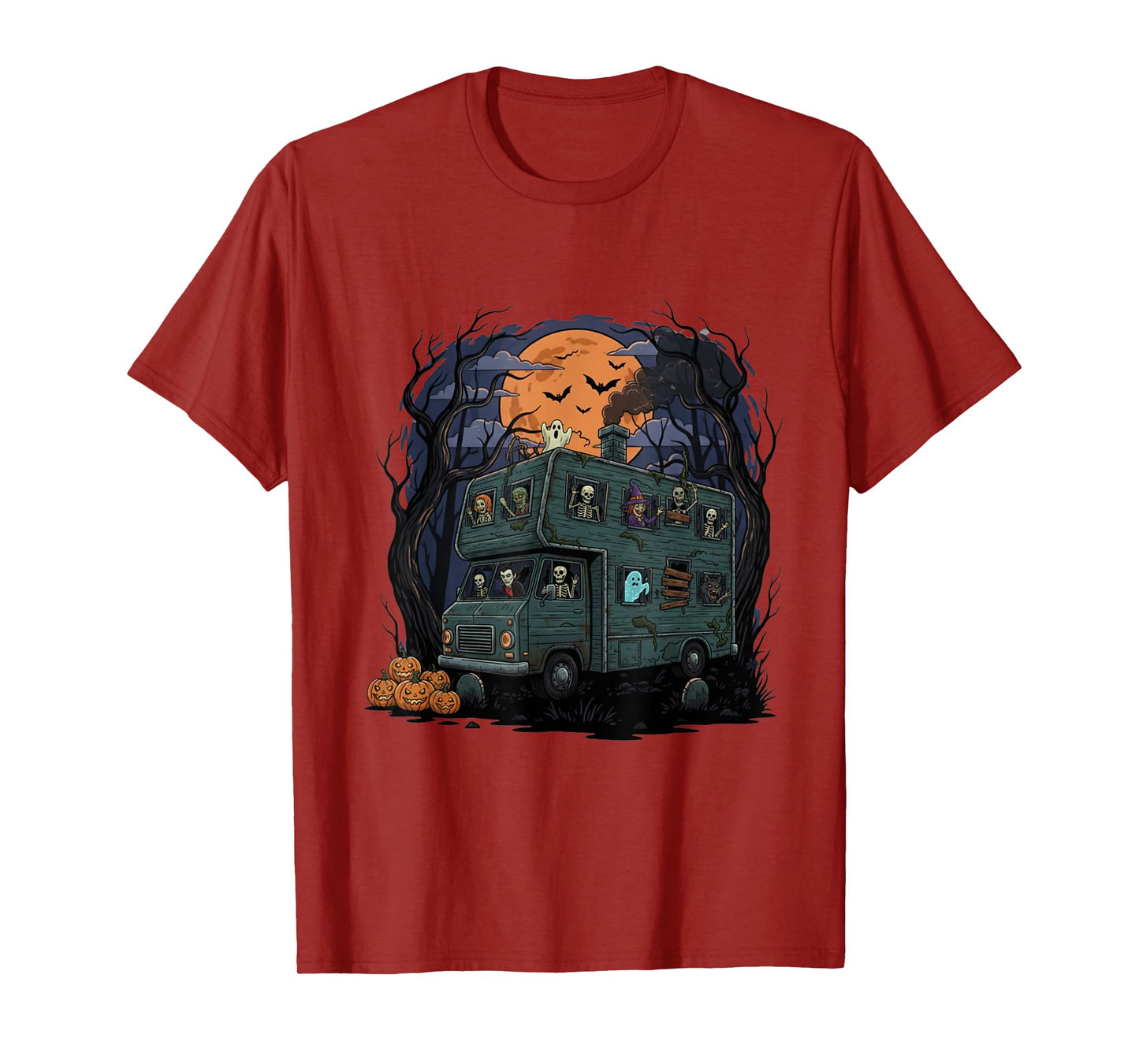 Haunted RV Van Halloween Monsters Party Camper Horror Fan T-Shirt