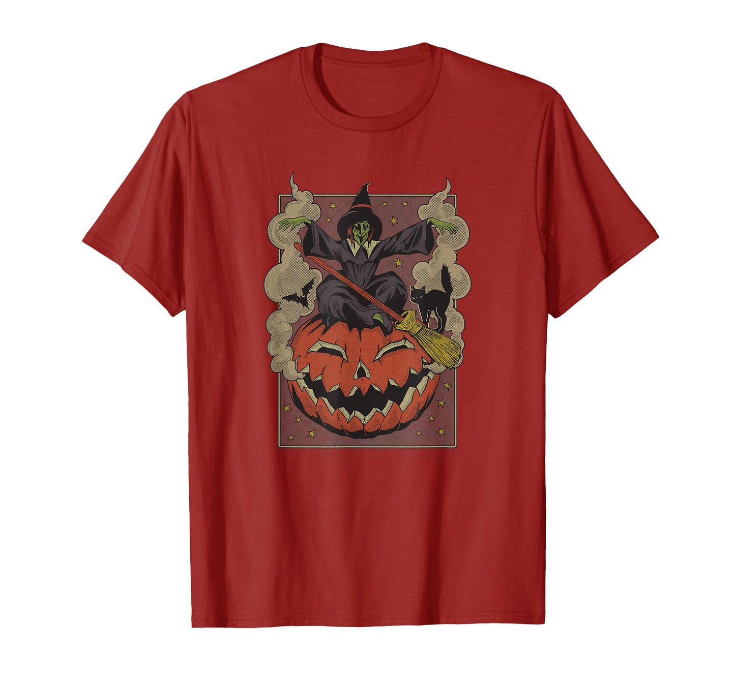 Ripple Junction Vintage Witch and Black Cat Halloween Spooky T-Shirt