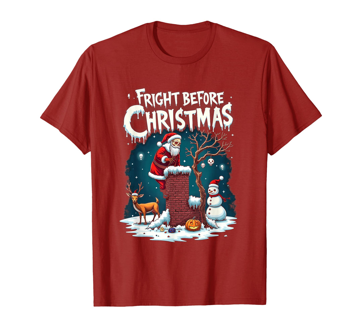 Fright Before Christmas Creepy Skeleton Santa T-Shirt