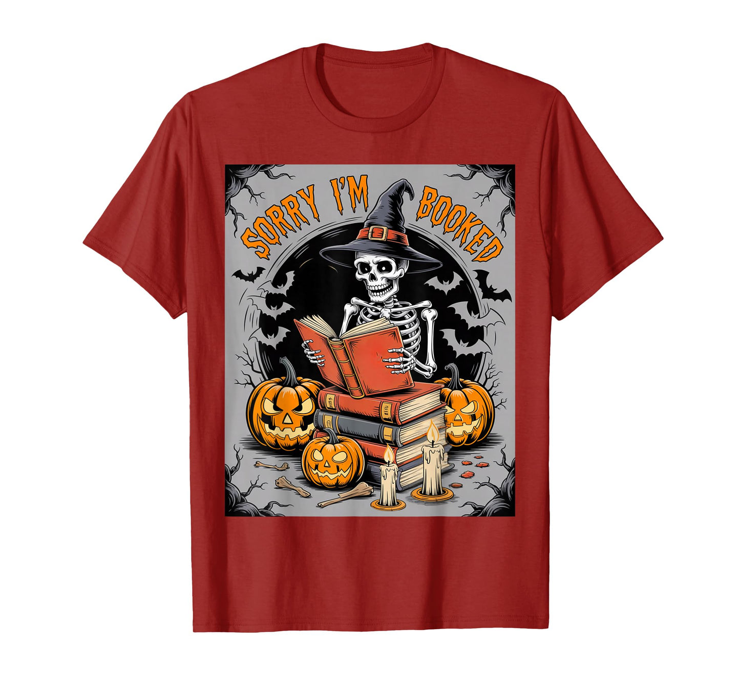Sorry I’m Booked Halloween Skeleton Reading Books Horror Fan T-Shirt