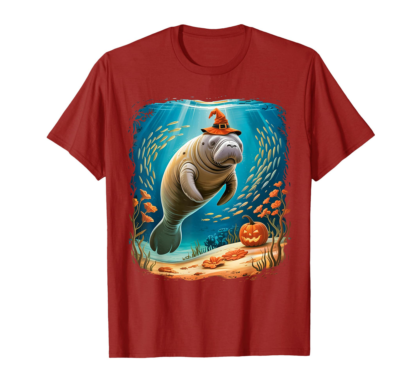 Manatee Witch Hat Pumpkin Halloween Costume Men Women T-Shirt