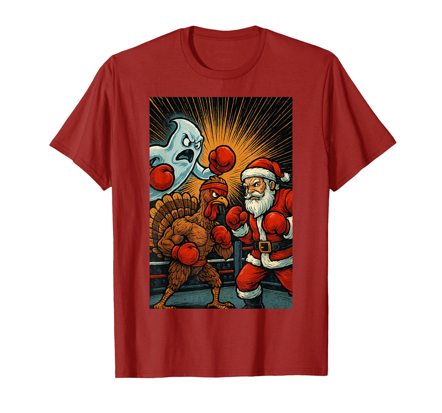 Ghost Vs Turcky Vs Santa Thanksgiving Halloween Chritsmas T-Shirt