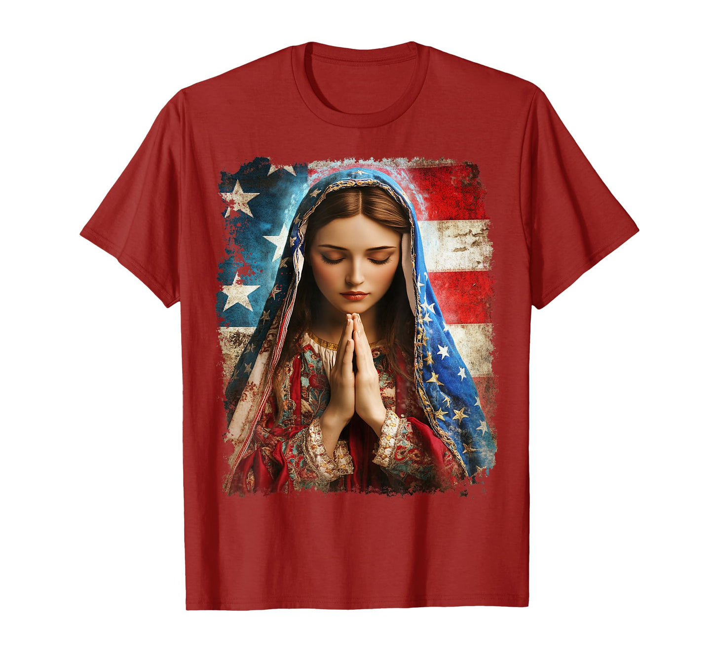US Flag American The Virgin Mary Religious Christian T-Shirt