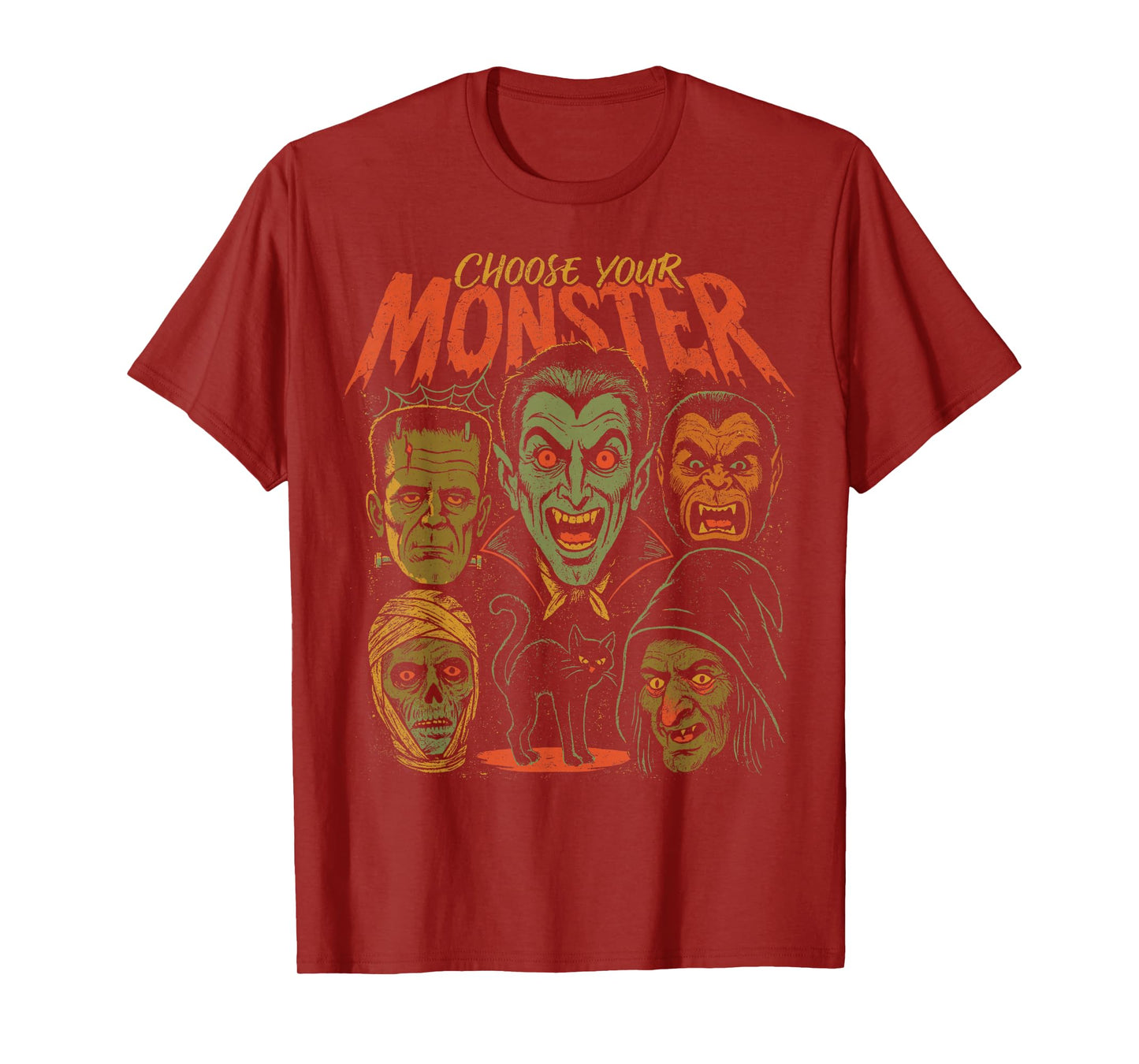 Retro Halloween Monsters Video Game Mummy Cat Werewolf T-Shirt