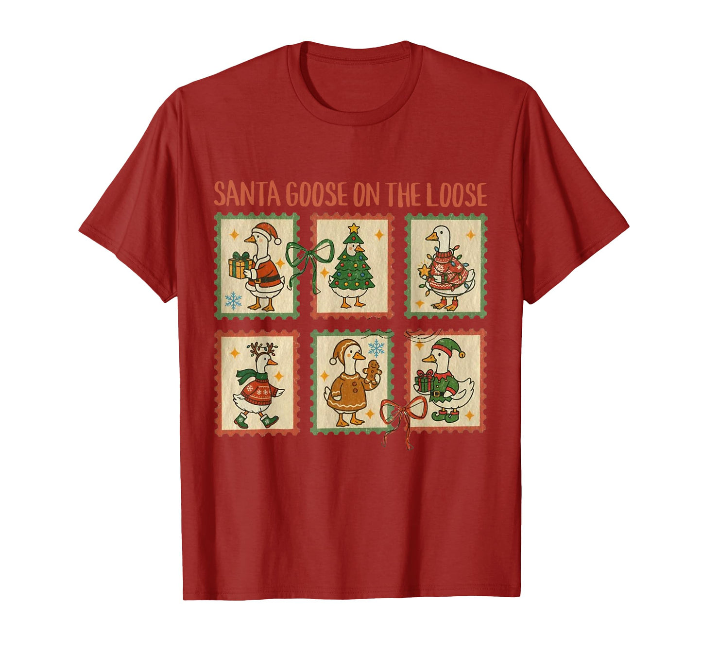 Santa Goose On The Loose Vintage Goose Christmas Stamps T-Shirt
