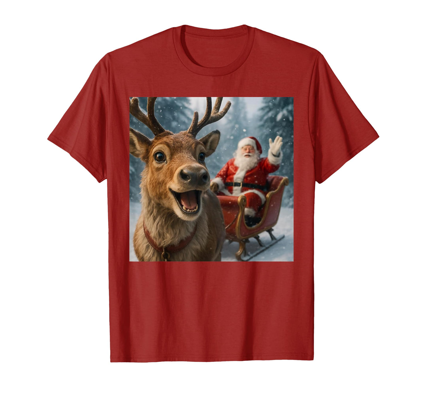 Funny Santa Claus in Sleigh with Reindeer Christmas Holiday T-Shirt