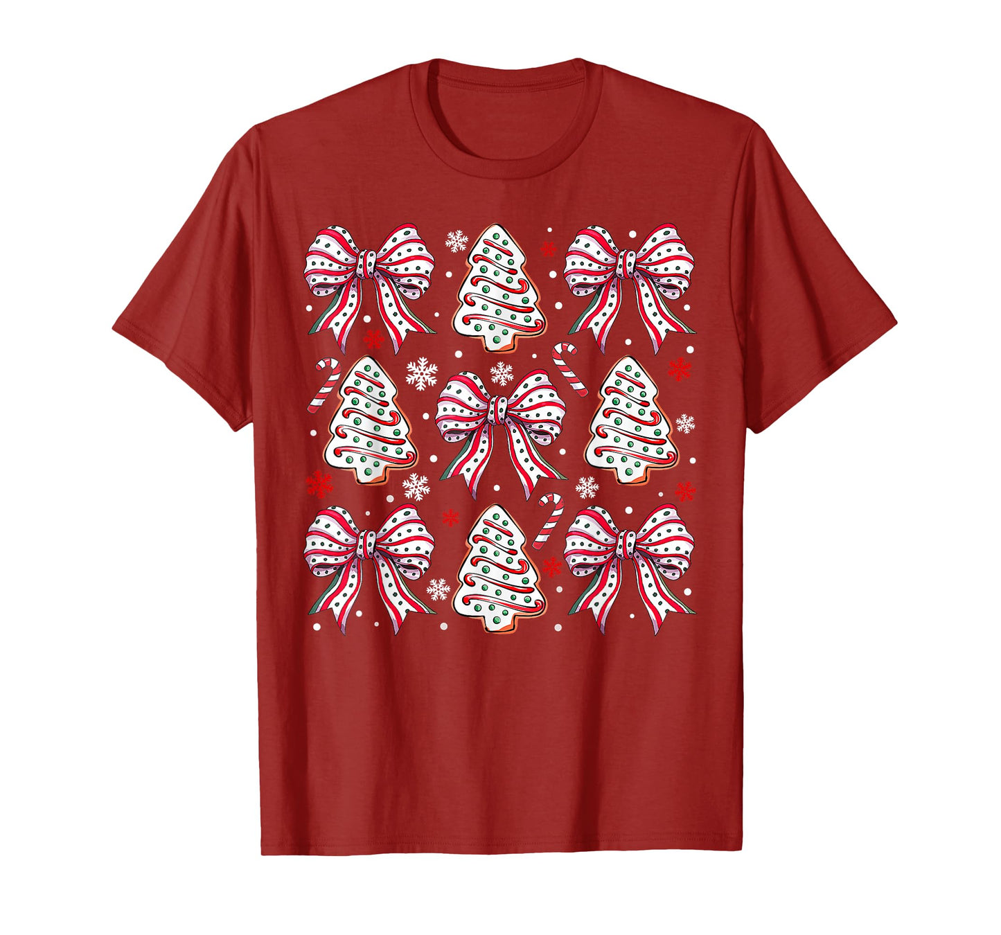 Coquette Bow Tree Cake Candy Cane Merry Christmas T-Shirt