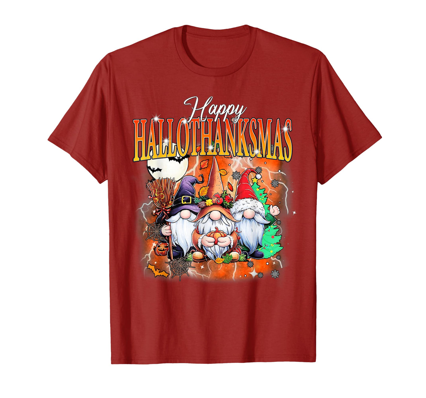 Happy Hallothanksmas Gnomes Lover Halloween Merry Christmas T-Shirt