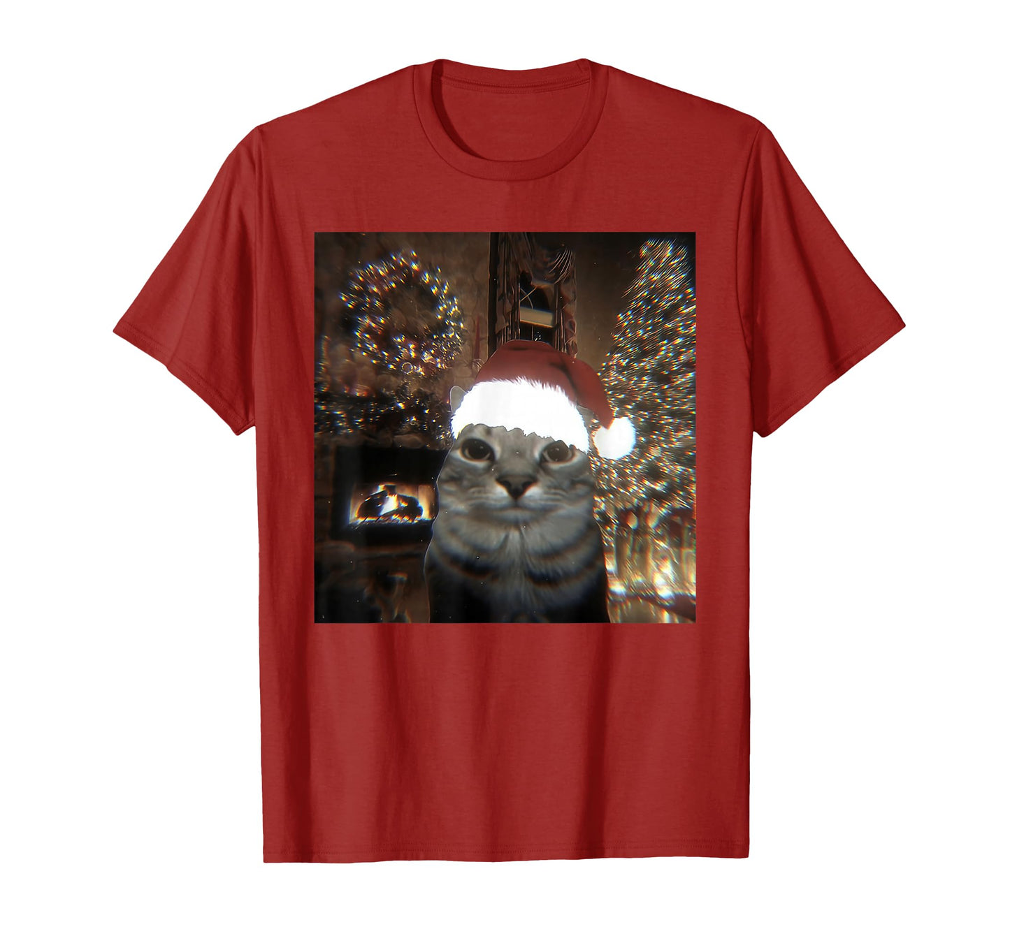 Funny Meme Cat Taking A Selfie Christmas Xmas Lights Holiday T-Shirt
