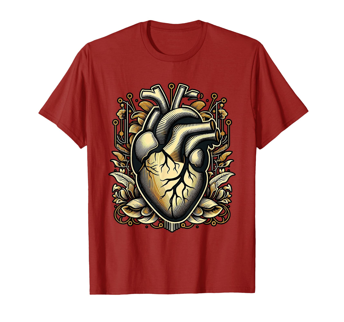 Anatomical Heart with Roots Vintage Style Heart Art T-Shirt