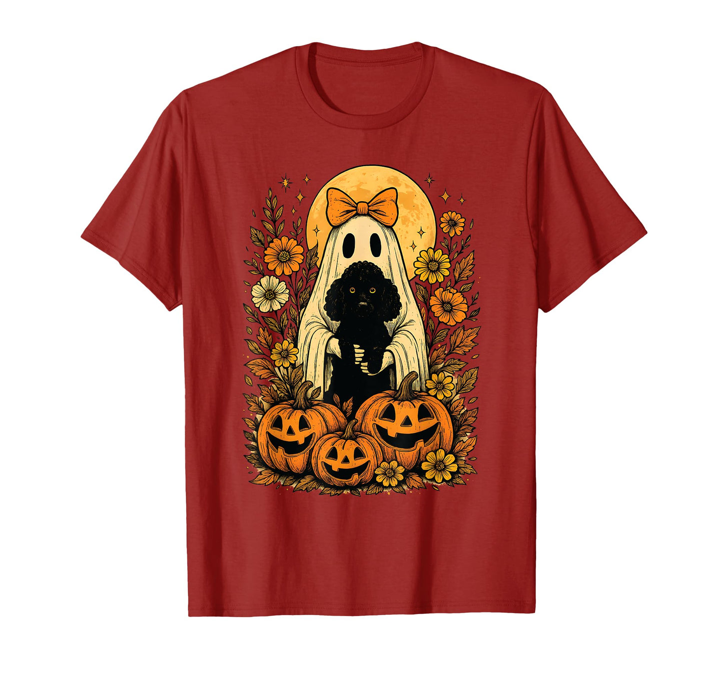 Vintage Halloween Ghost Holding Poodle Dog T-Shirt
