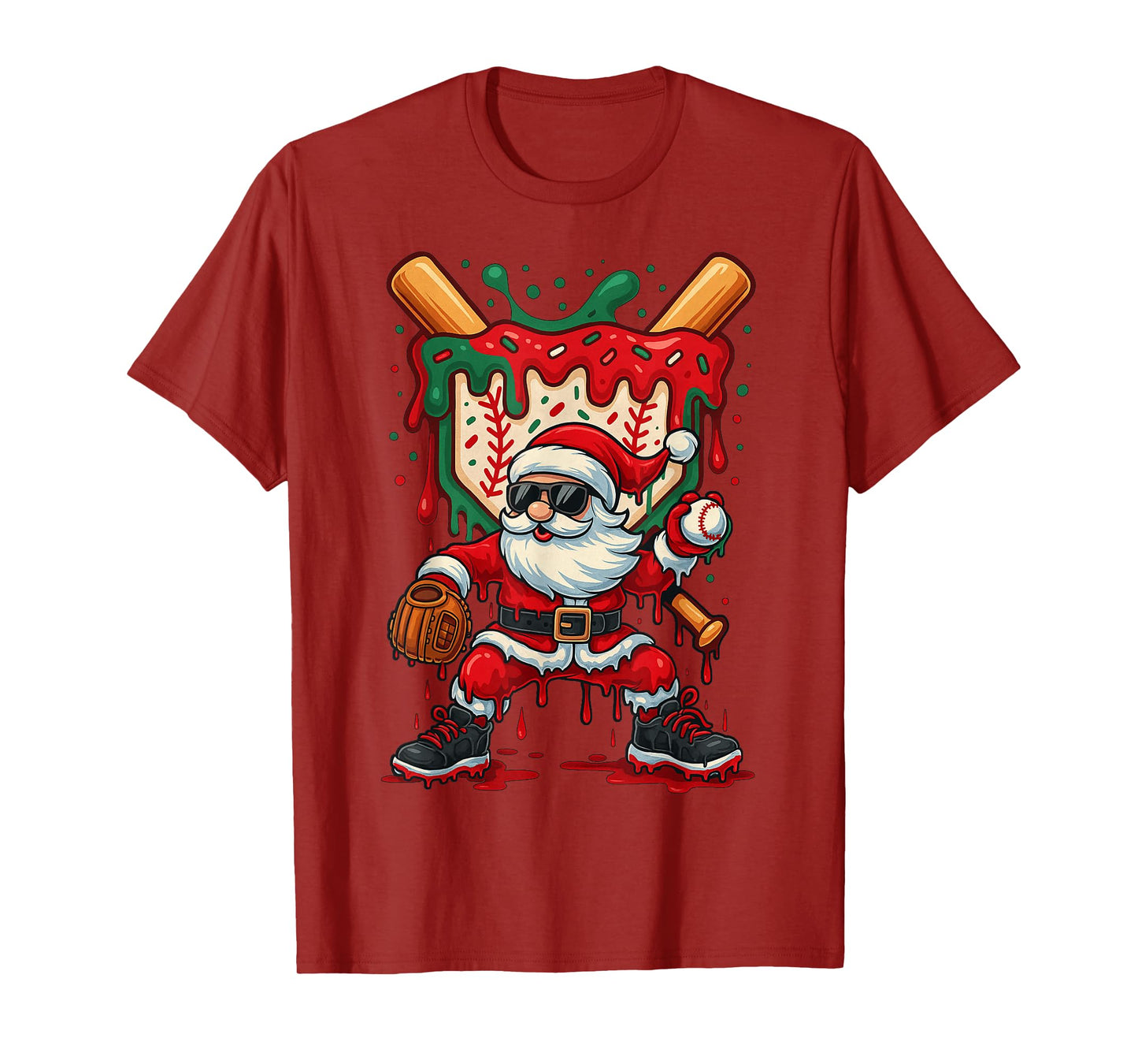 HUGvyn Santa Playing Baseball Ice Cream Drip Christmas Boys T-Shirt