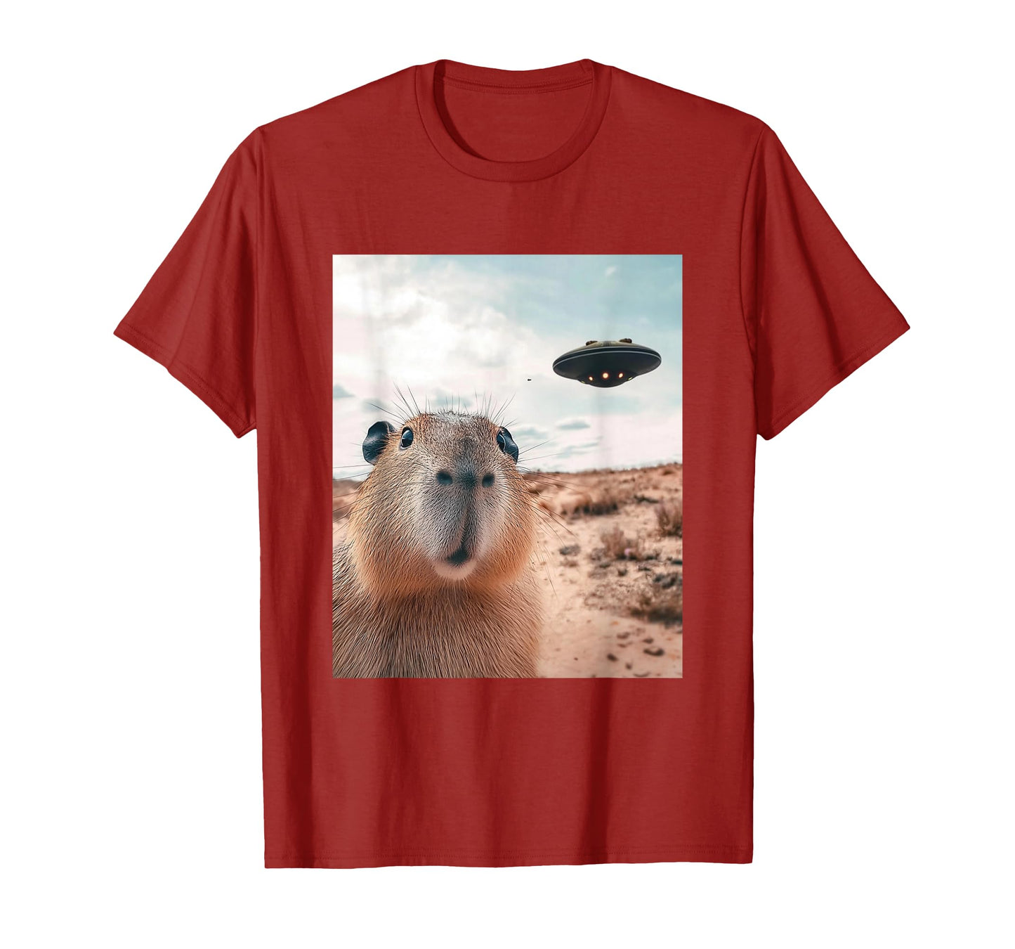 Capybara Selfie with UFOs Funny Graphic T-Shirt