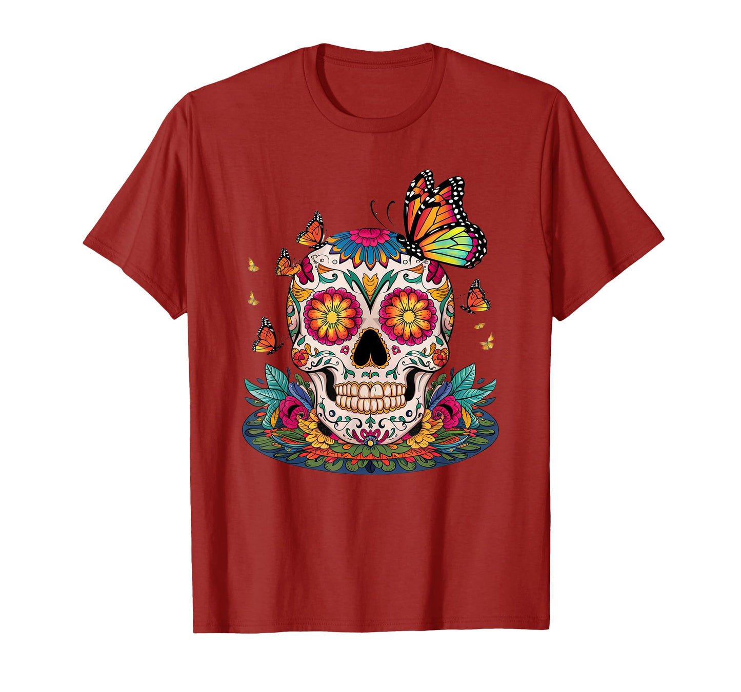 Sugar Skull Butterfly Day of Dead Halloween Dia De Muertos T-Shirt