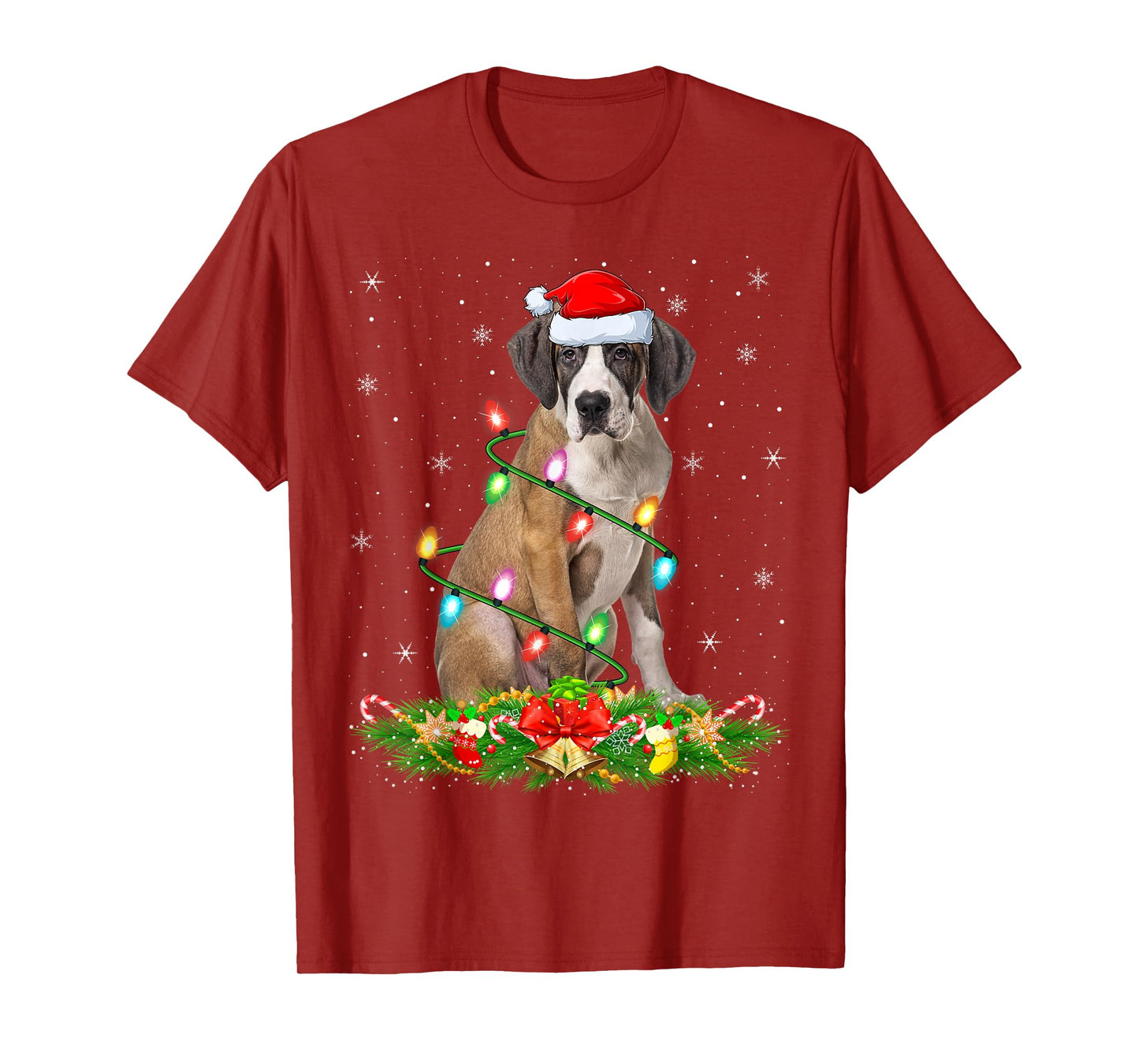 Great Dane Dog Christmas Lights Funny Santa Hat Xmas T-Shirt