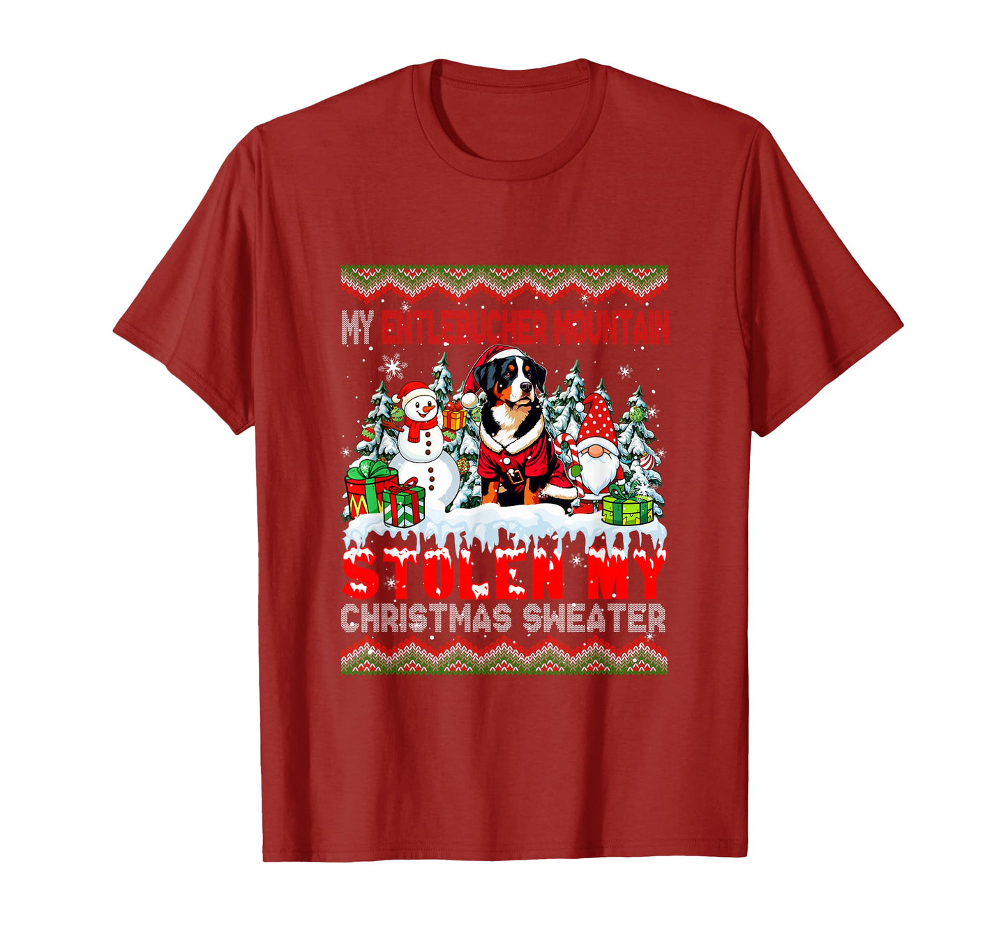 My Entlebucher Mountain Stolen Christmas Sweater Dog Gnome T-Shirt
