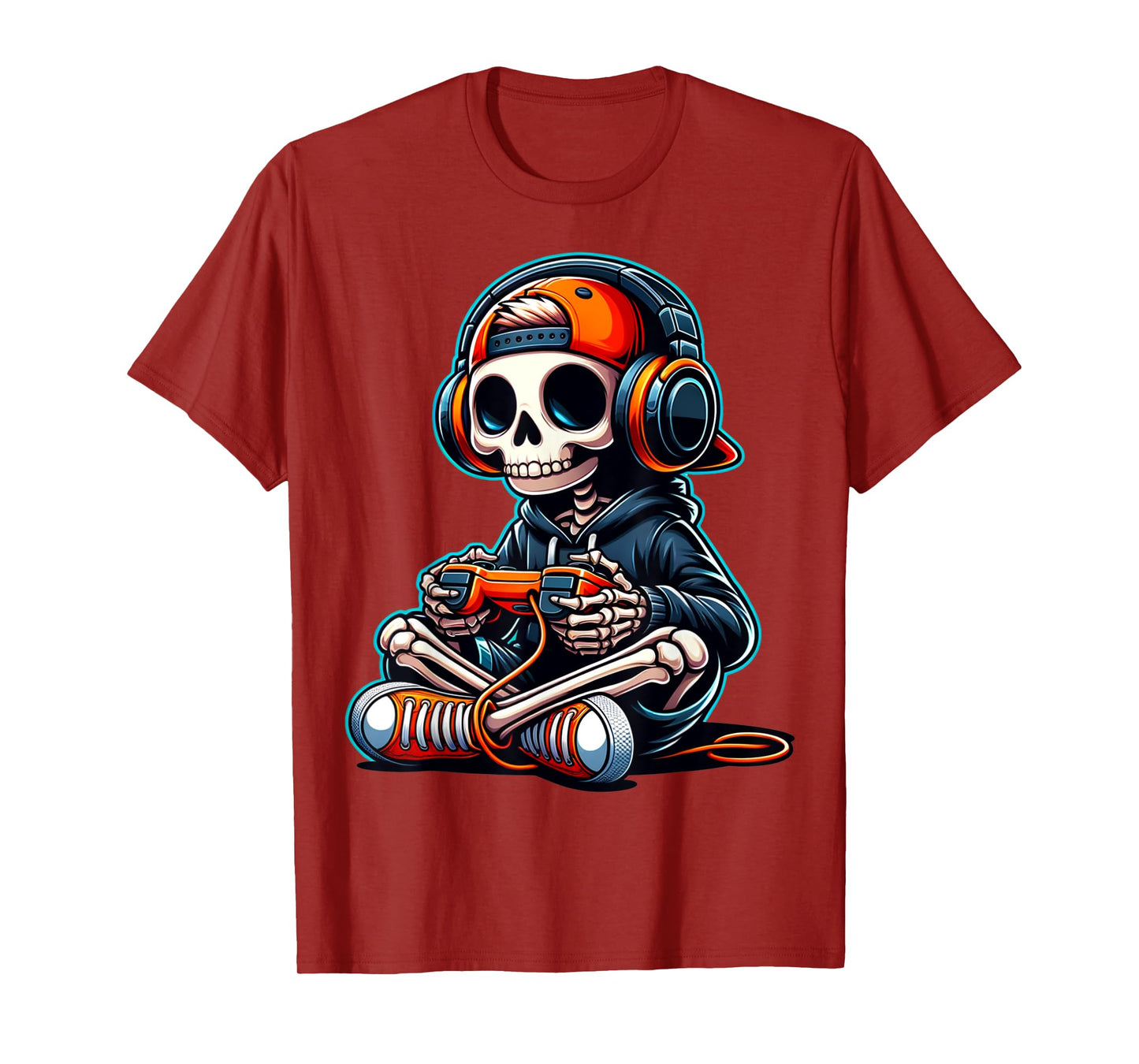 Funny Skeleton Playing Video Game Halloween Shirt Boys Gamer T-Shirt
