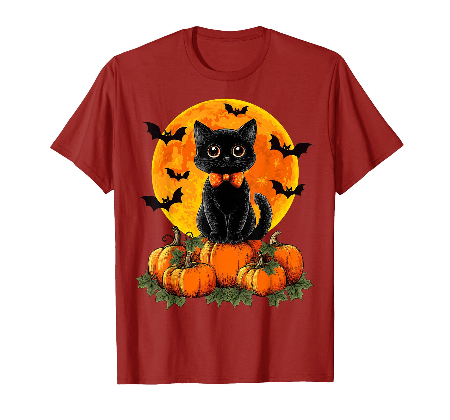 Halloween Autumn Spooky Season Bow Black Cat Pumpkins Bats T-Shirt