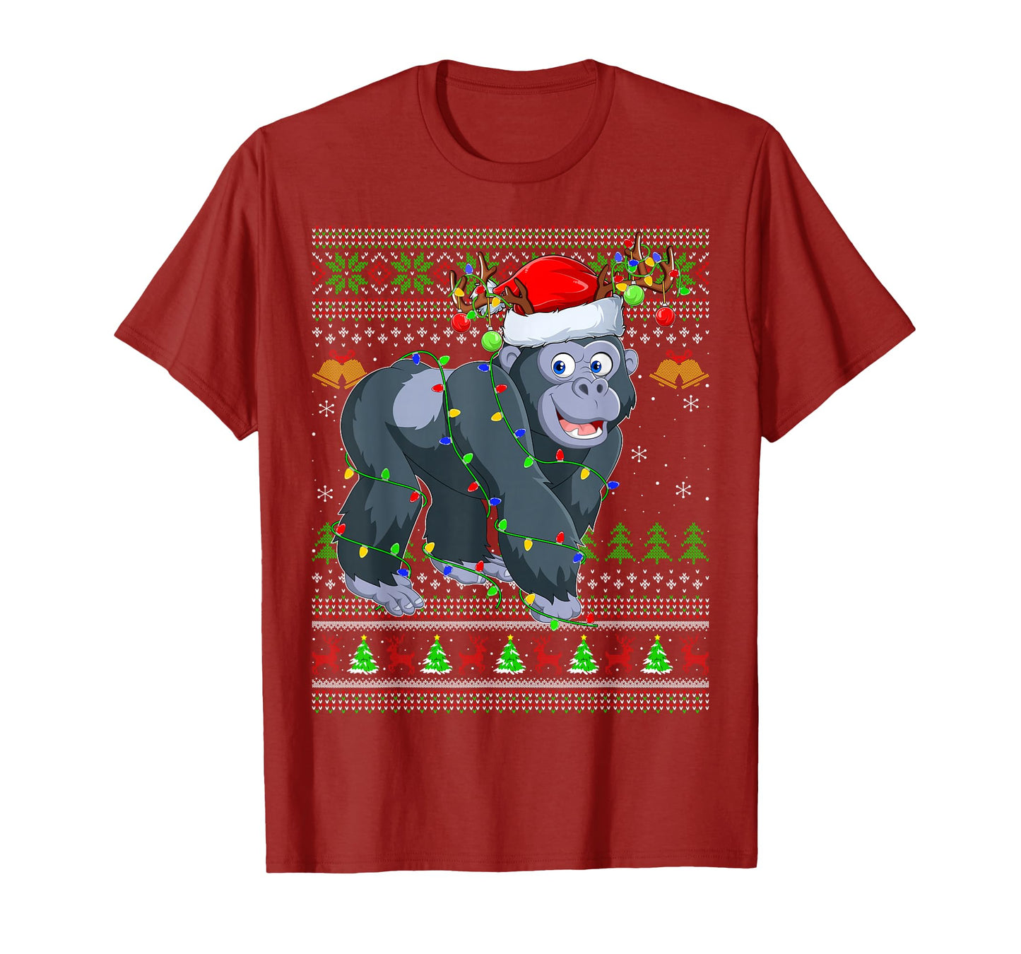 Gorilla Ugly Christmas Sweaters Holiday Santa Cute Xmas T-Shirt