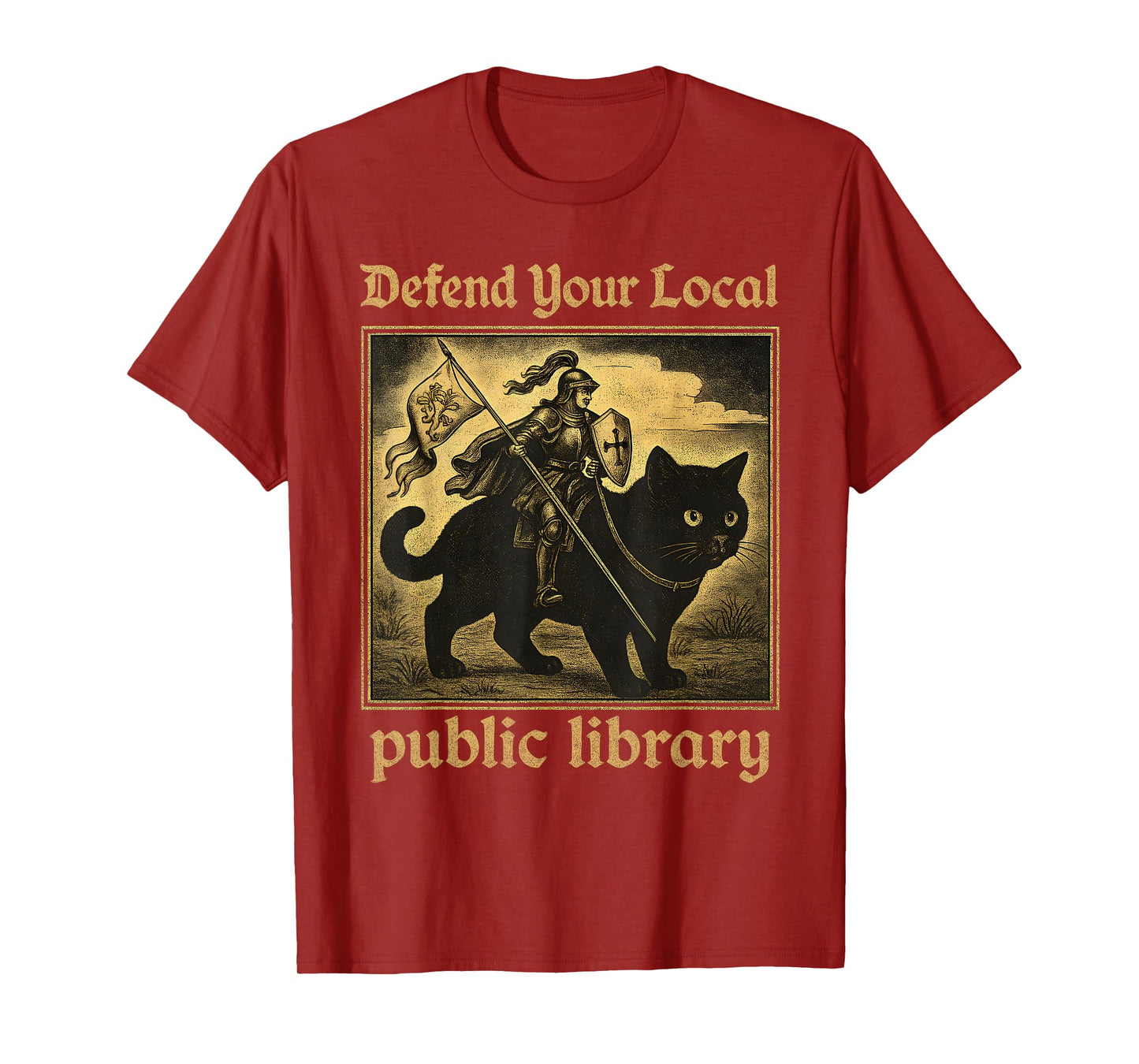 Defend Your Local Public Library Cat Knight Tee T-Shirt
