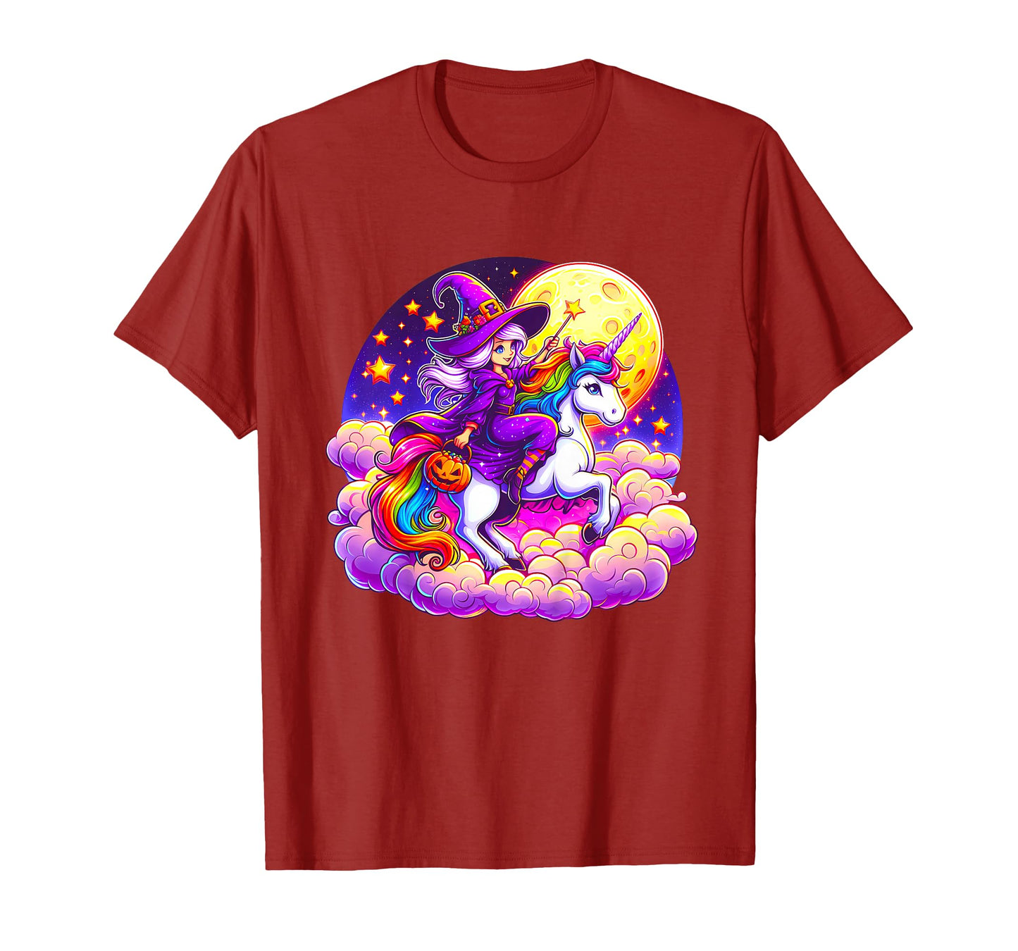Kids Cute Witch Riding a Unicorn Magical Rainbow Girls Halloween T-Shirt