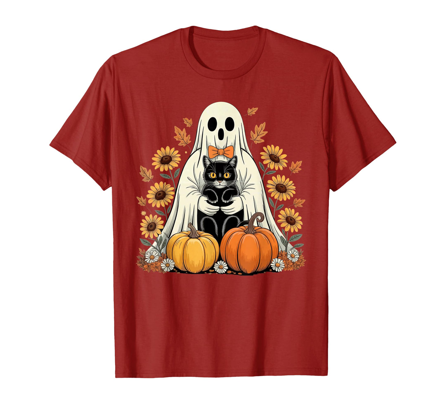 Womens Halloween Ghost Black Cat Ghost Halloween Girls T-Shirt